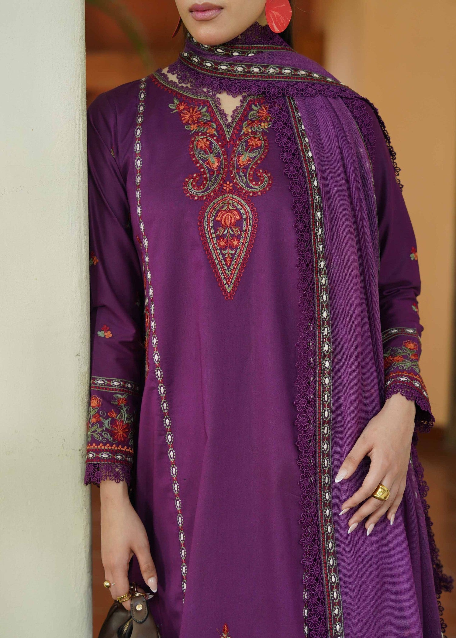 lawn Kurta Set in Royal purple