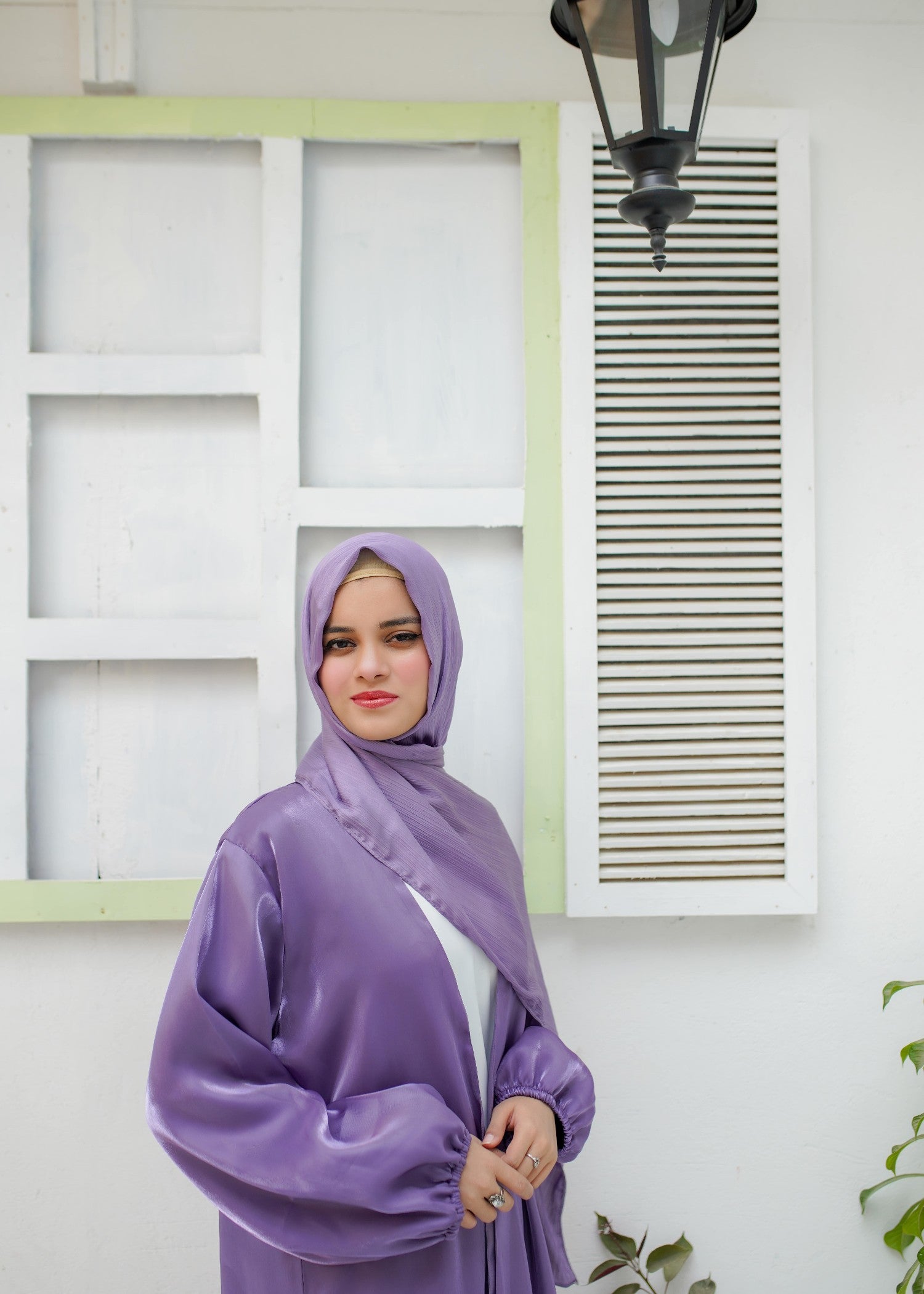 organza silk Abaya in Lavender