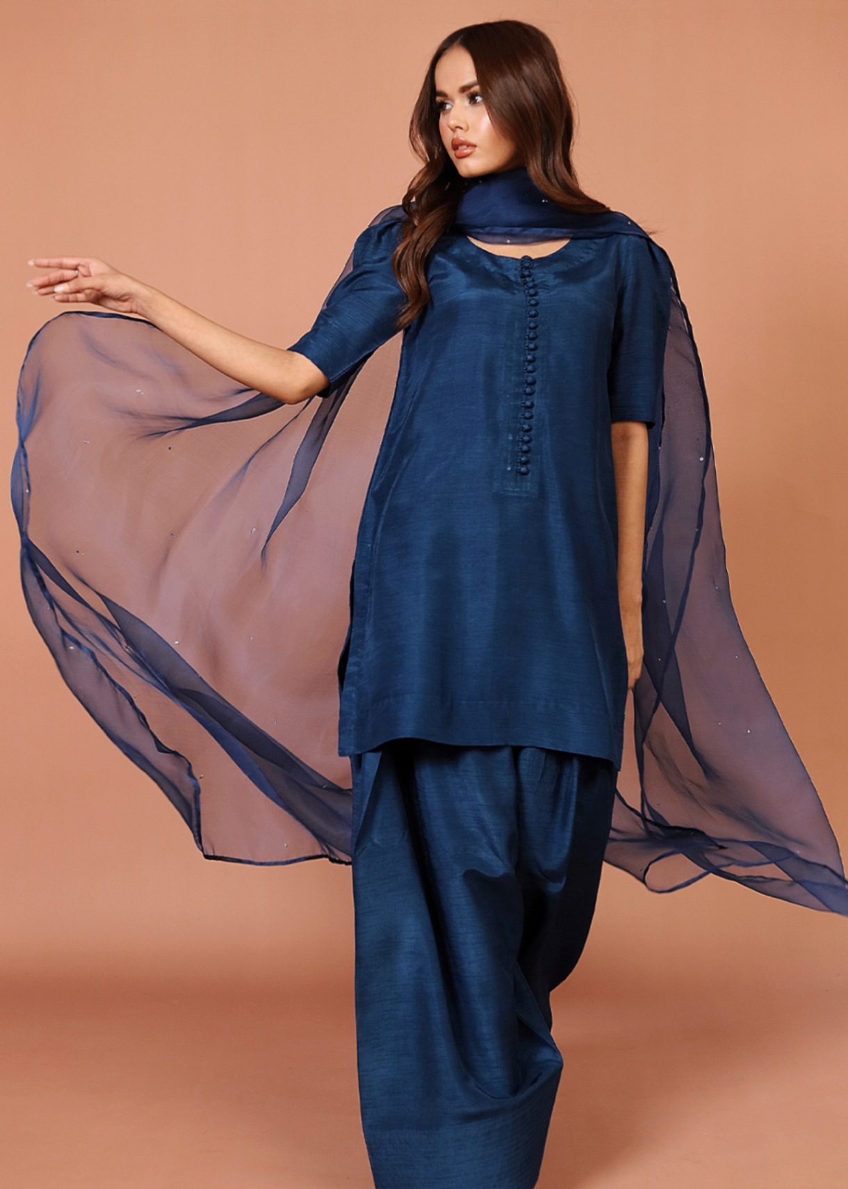indian raw silk Kurta Set in Blue