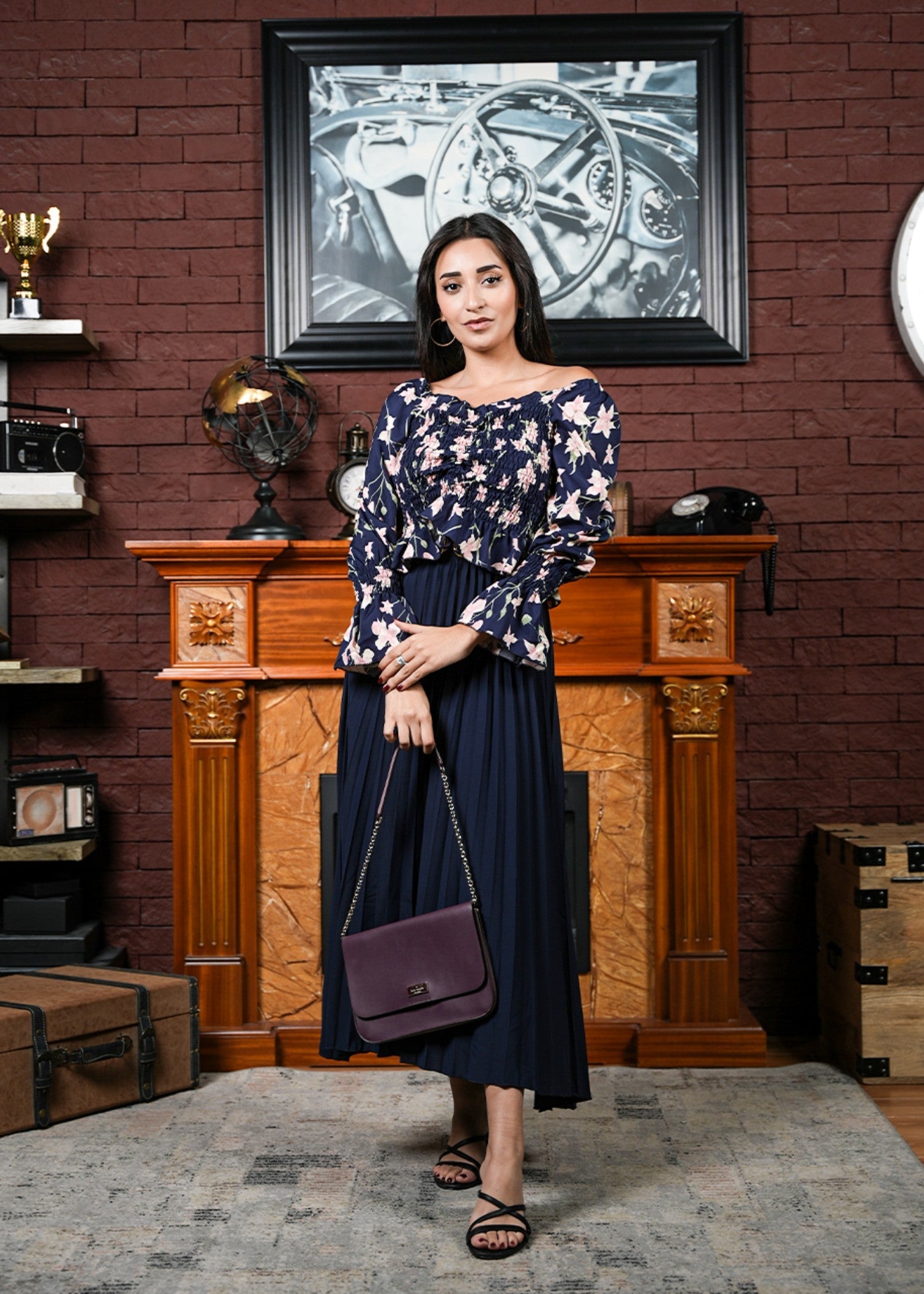 textured wash & wear Blouse in Navy blue