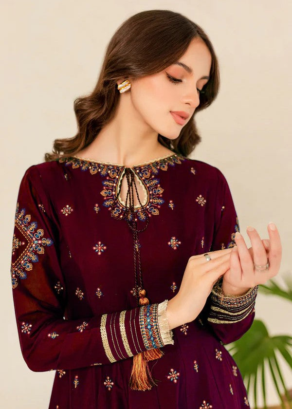 cotton Anarkali in Maroon