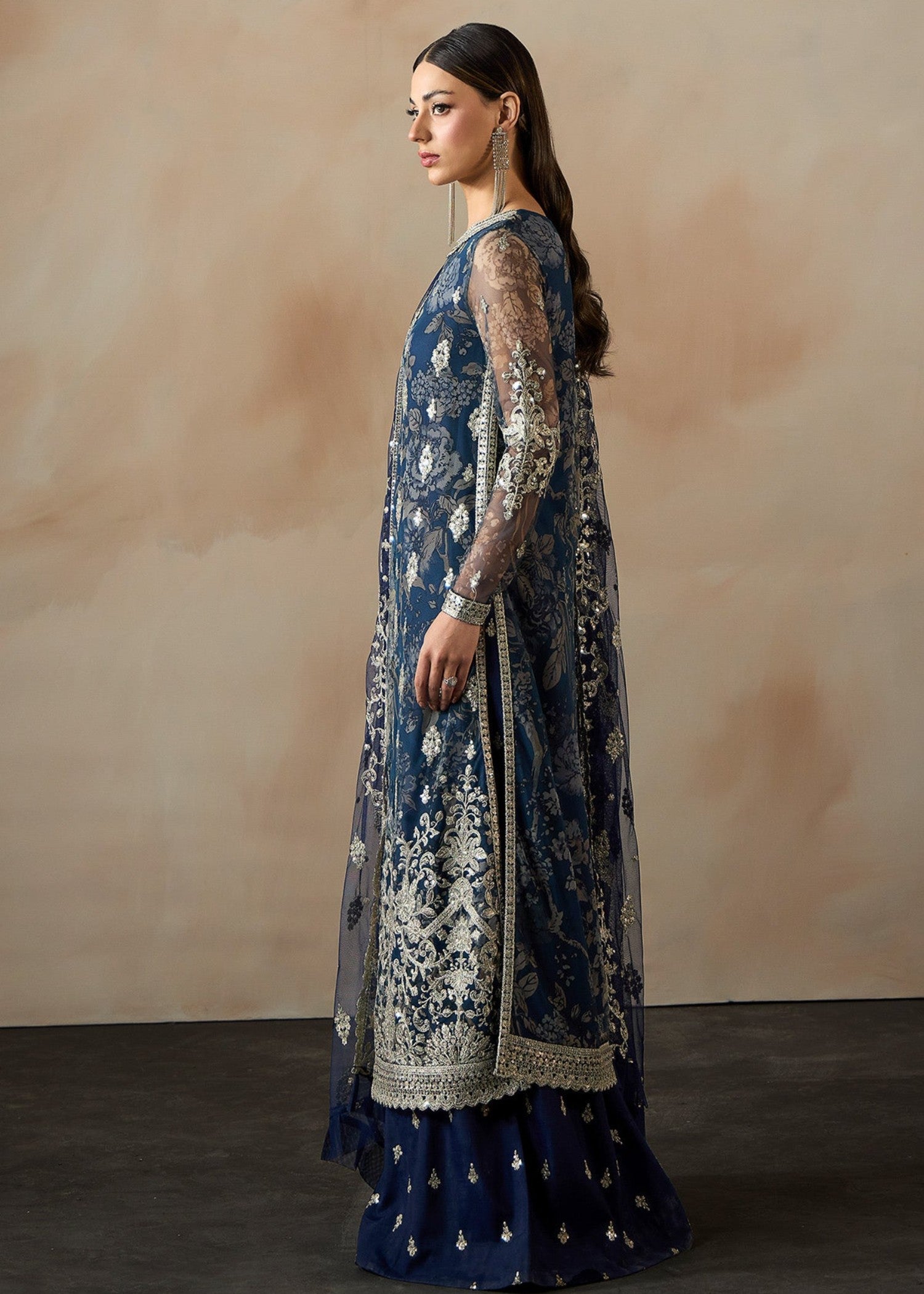 chiffon Lehenga in Dark blue