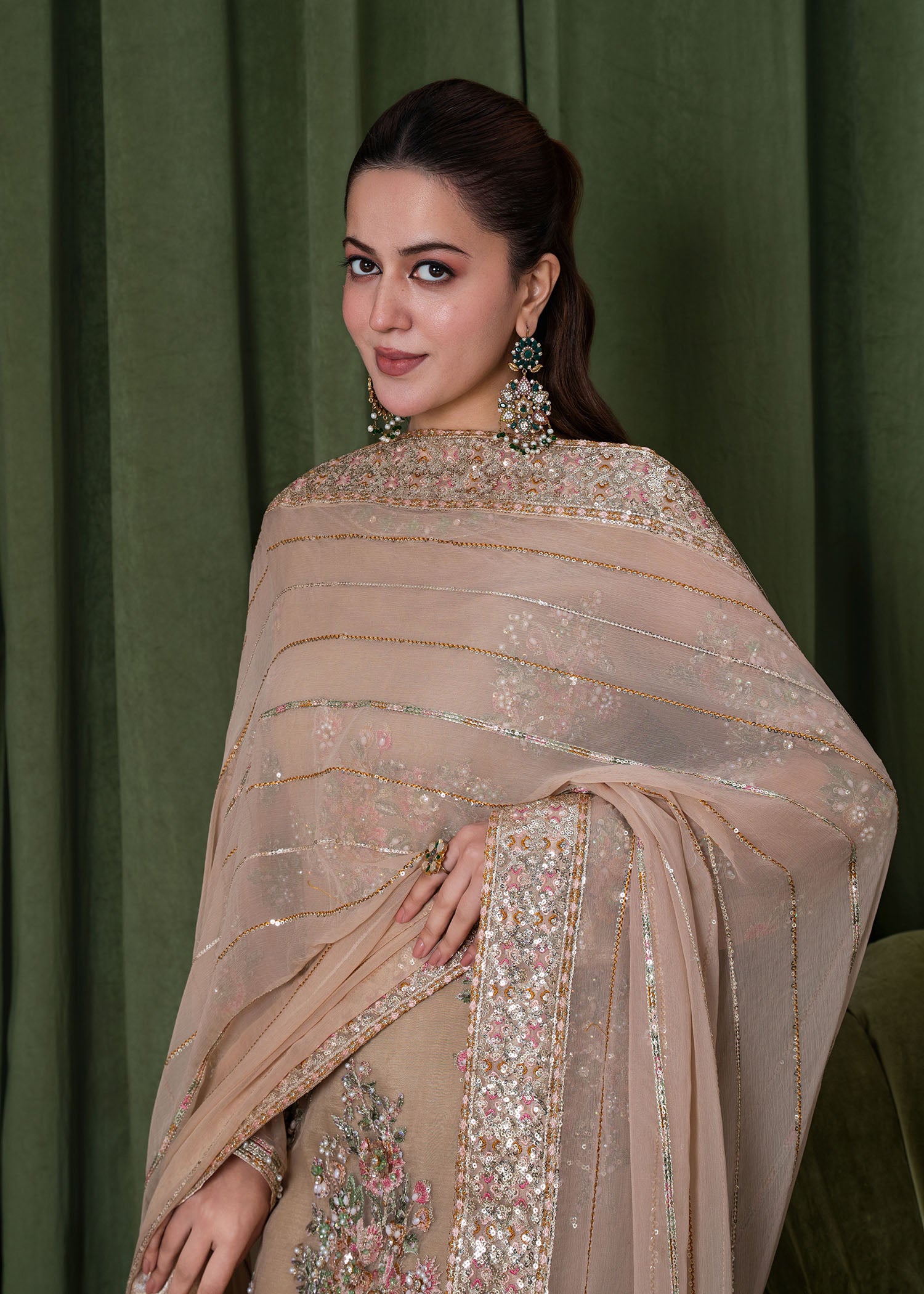 organza Kurta Set in Tan brown
