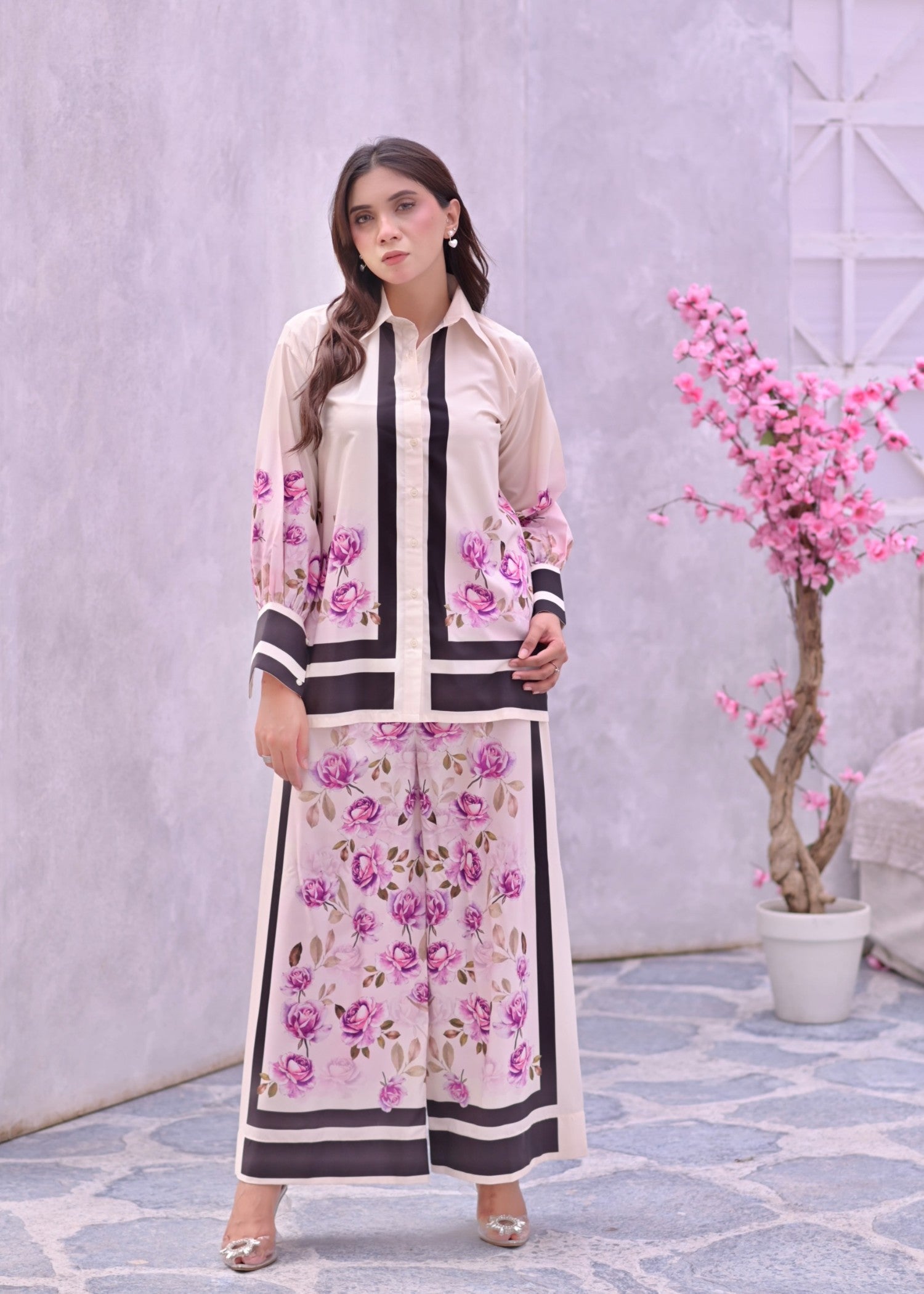 crepe Co ord Sets in Light pink, violet