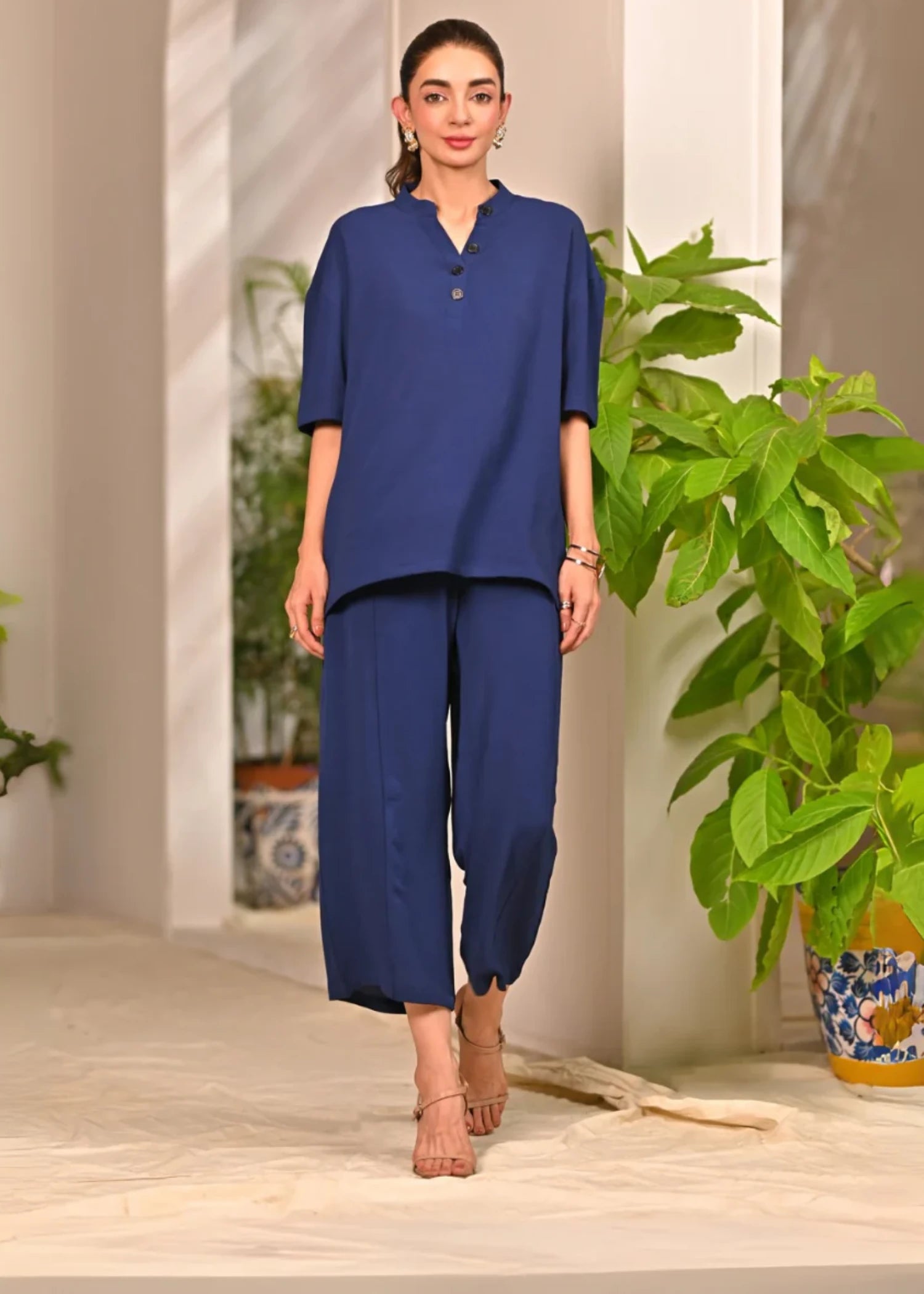 crepe Co ord Sets in Navy blue