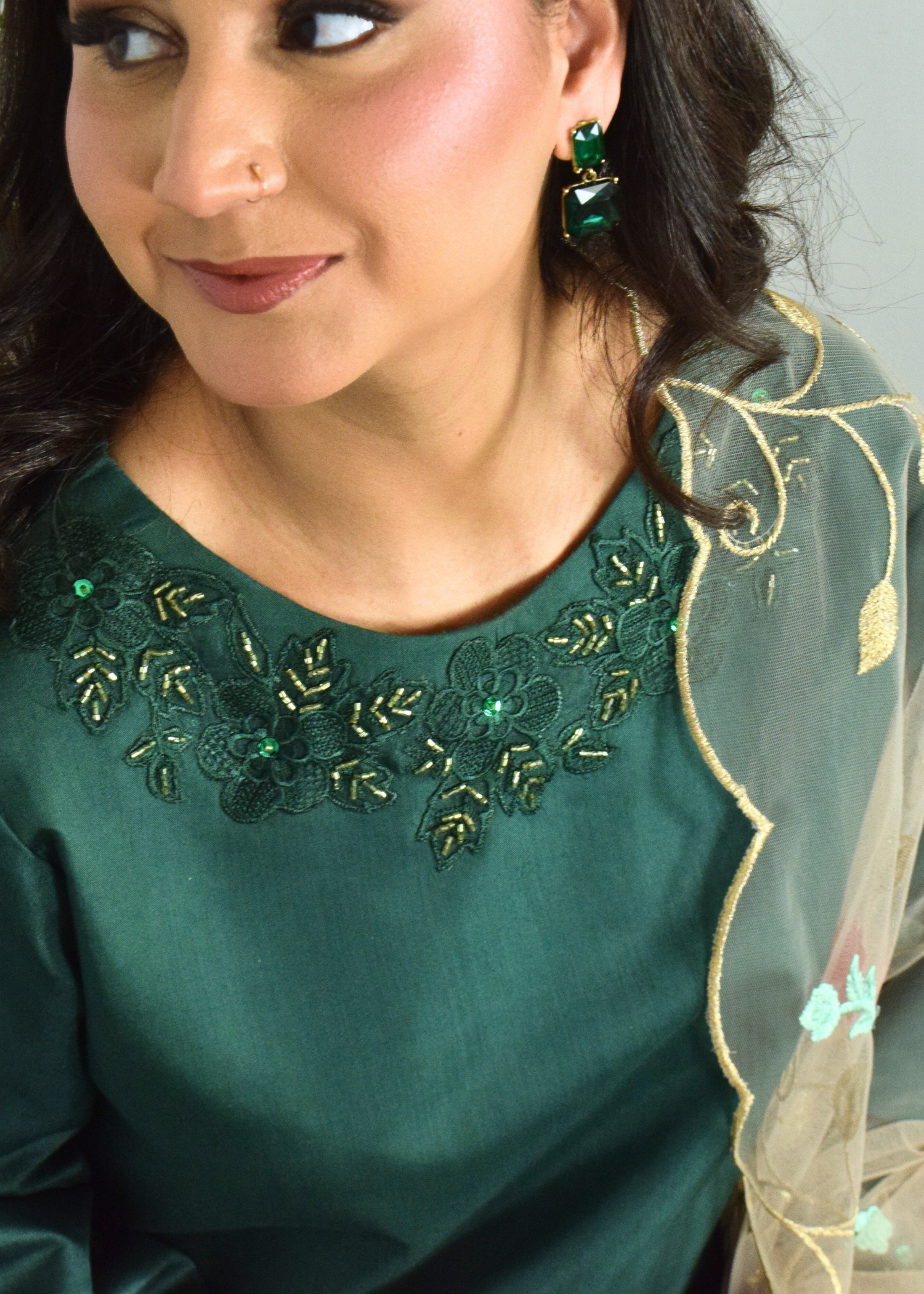 silk Kurta Set in Emerald green