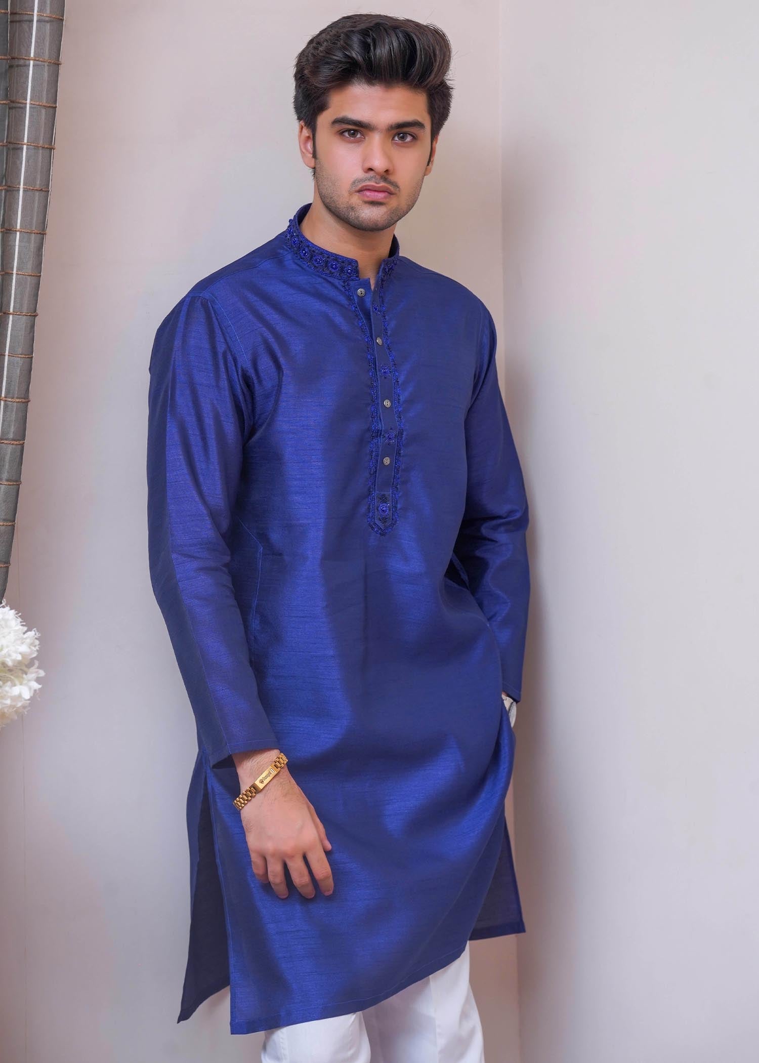 raw silk Kurta in Blue