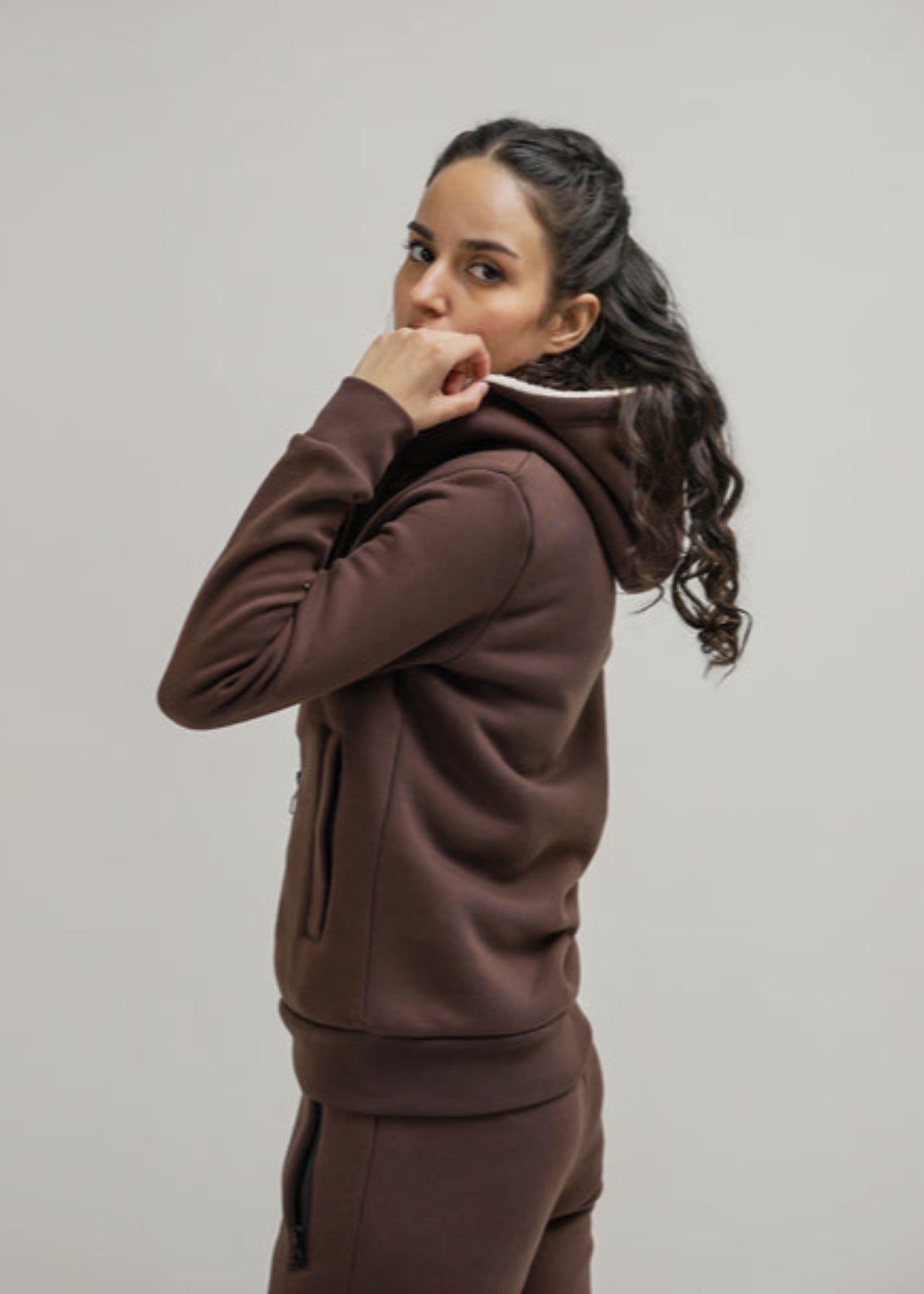 fleece Hoodie in Dark brown
