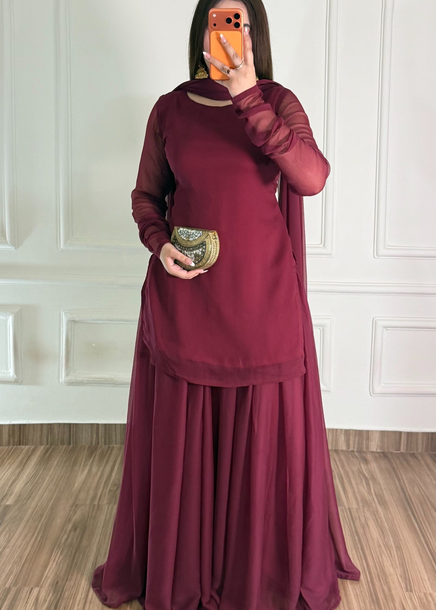 bemberg crinkle chiffon Sharara in Maroon