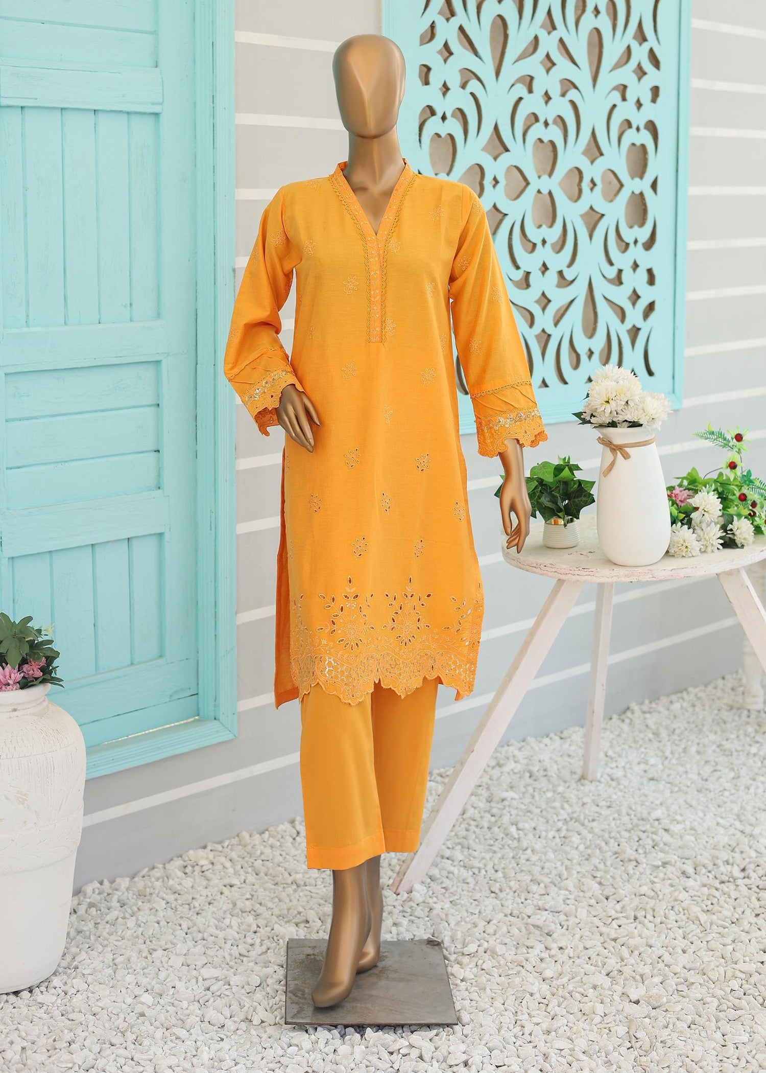 cambric Kurta Set in Mari gold