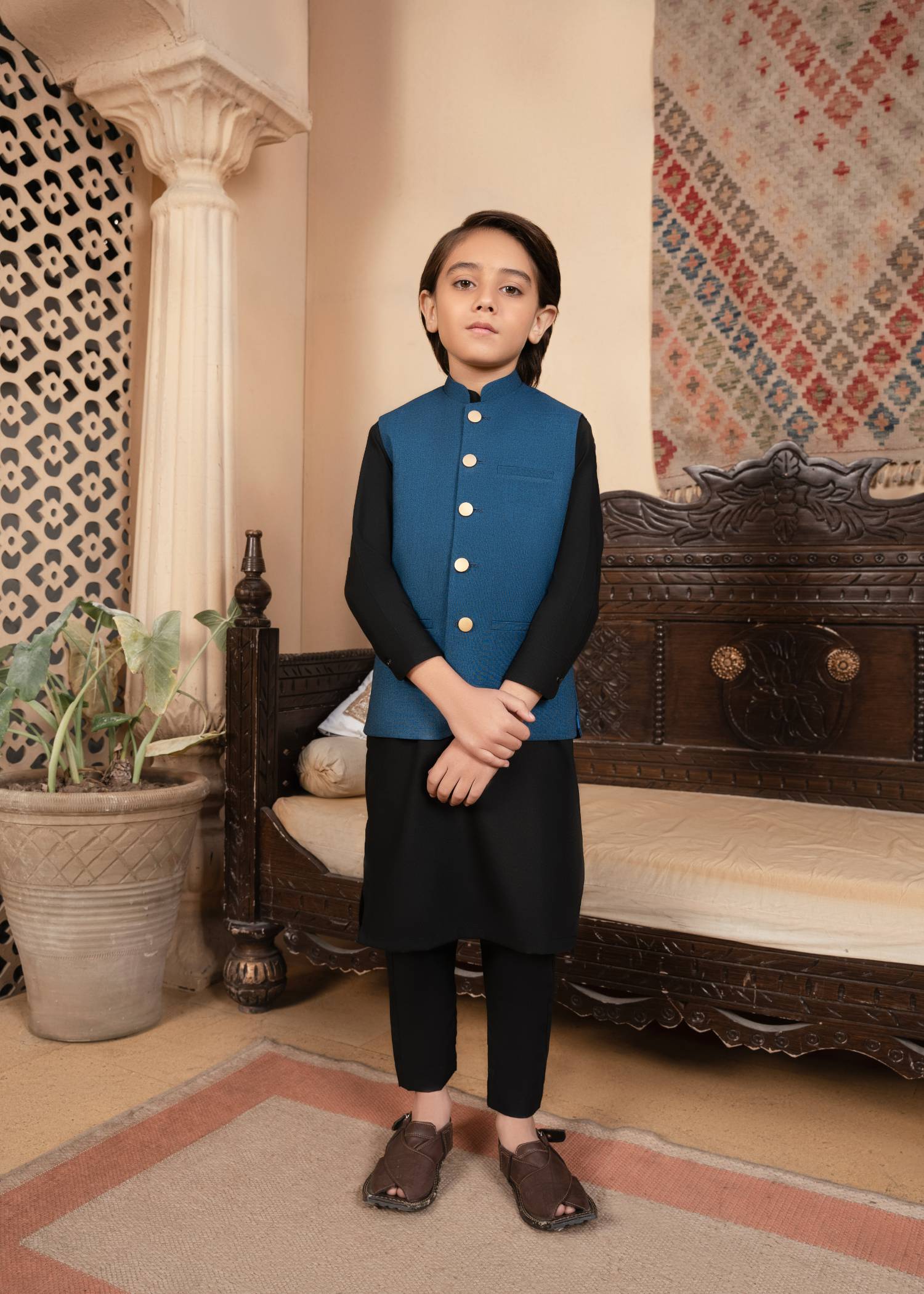 suiting Waistcoat in Teal, black