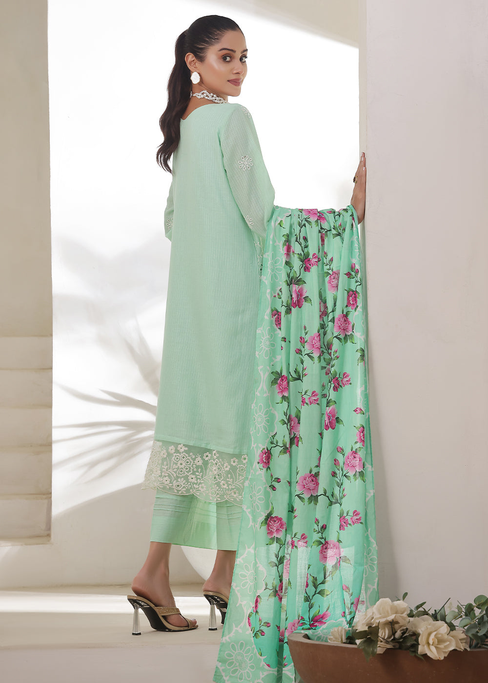 lawn Unstitched in Pastel green