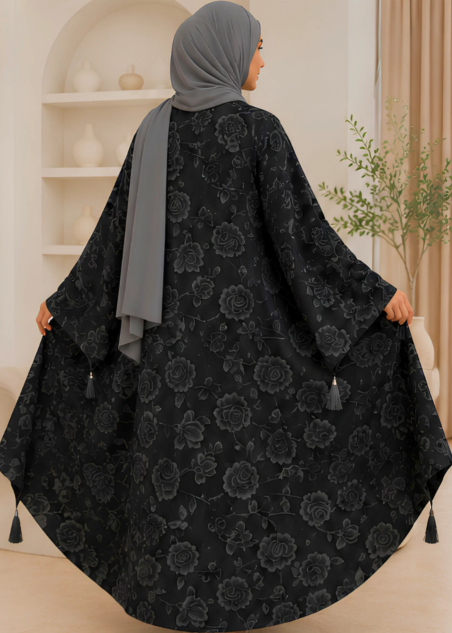 nidha Abaya in Jet black, grey, cool grey
