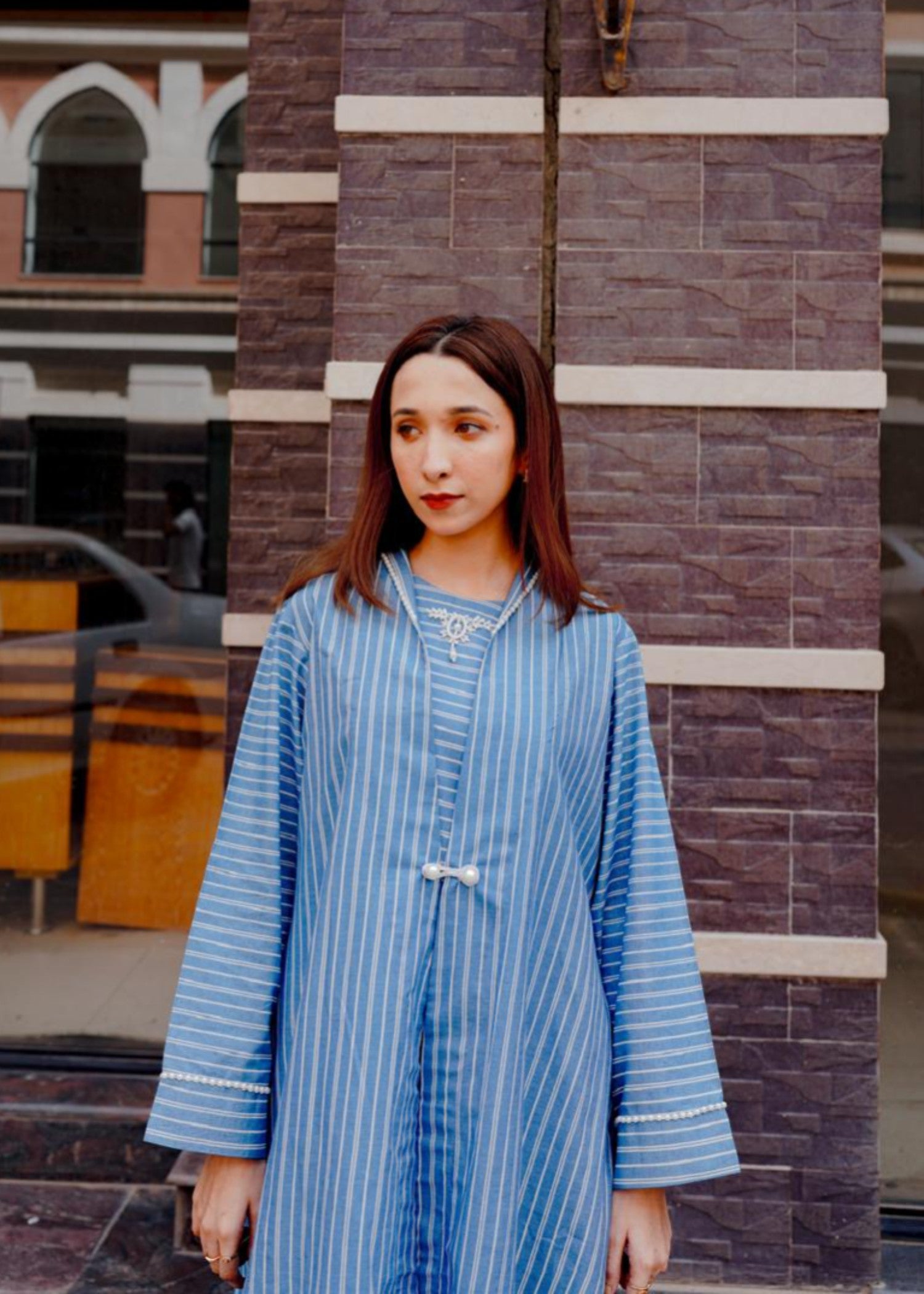 denim-like chambray Gown in Light blue