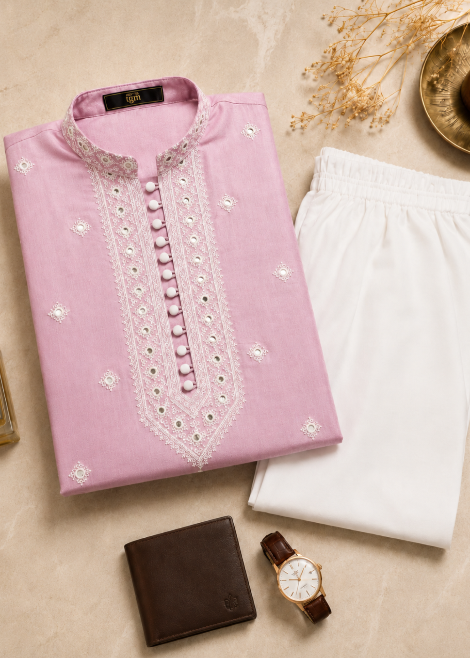 cotton silk Kurta Set in Rose pink