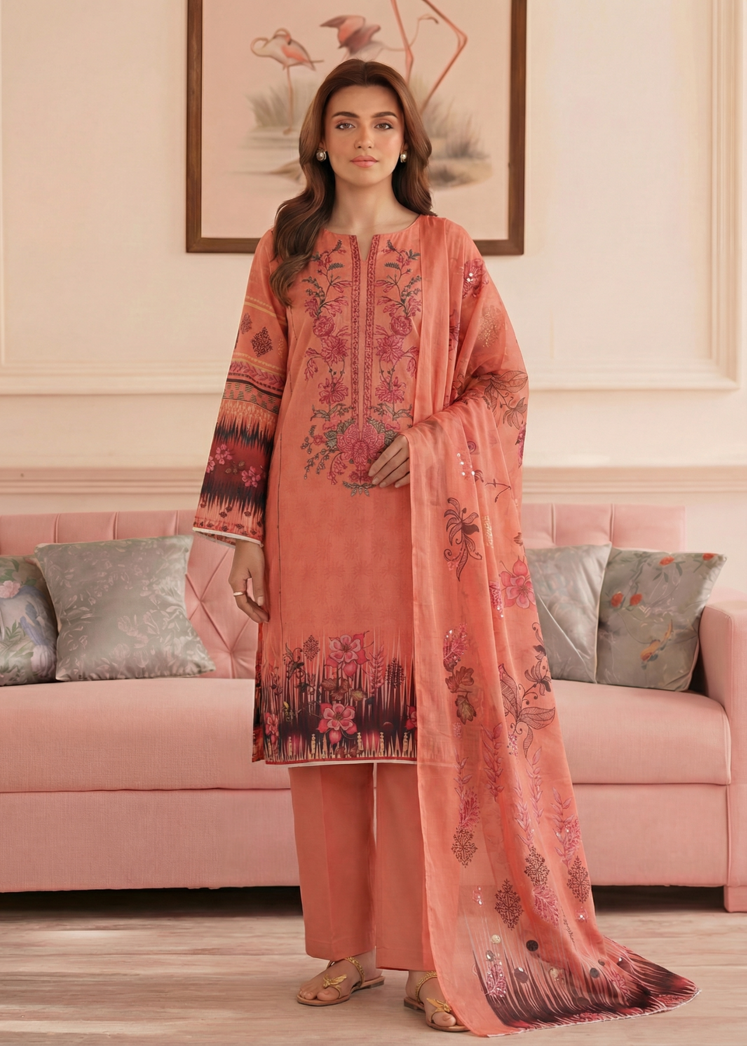 viscose Unstitched in Coral orange