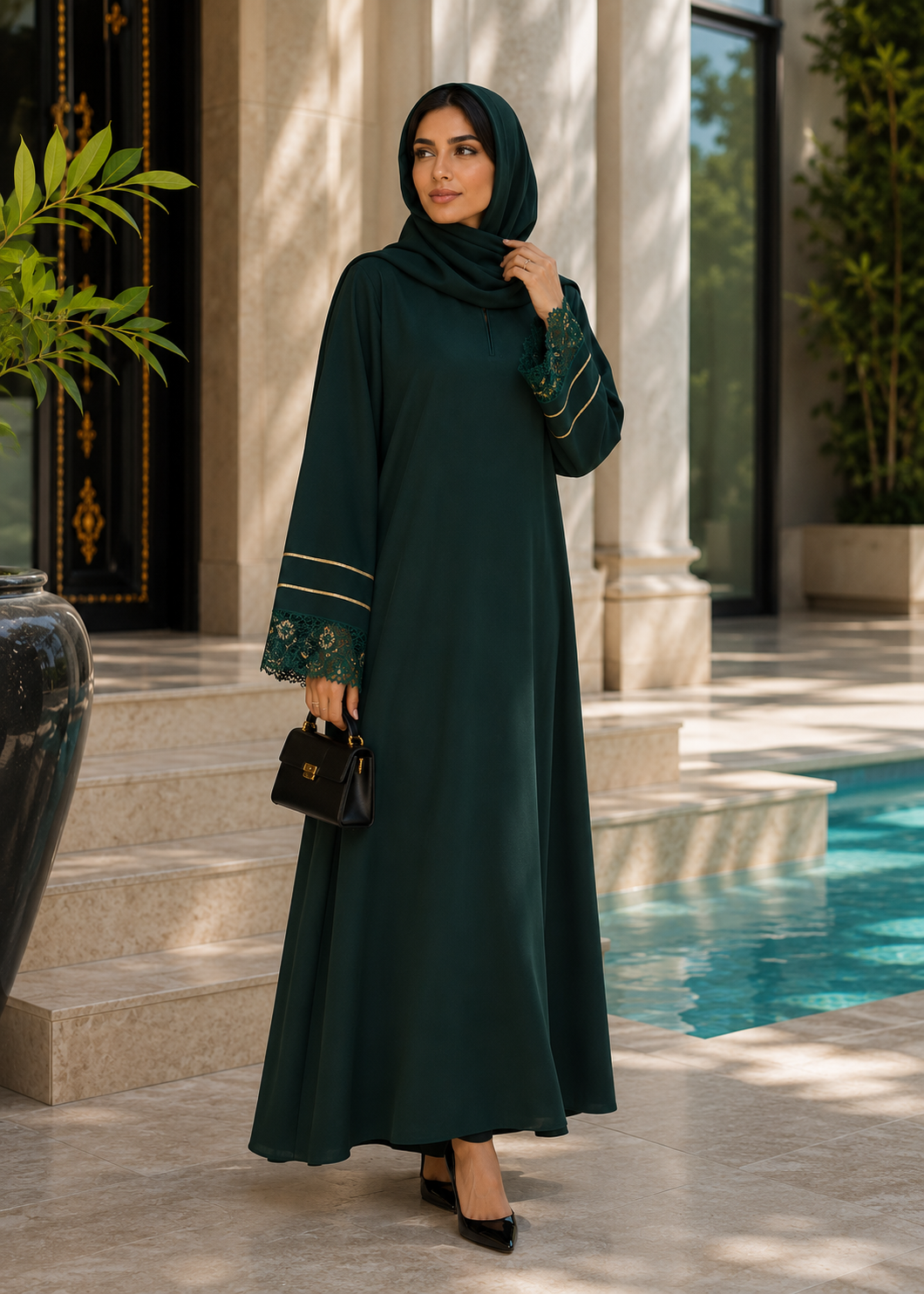 nidha Abaya in Bottle green