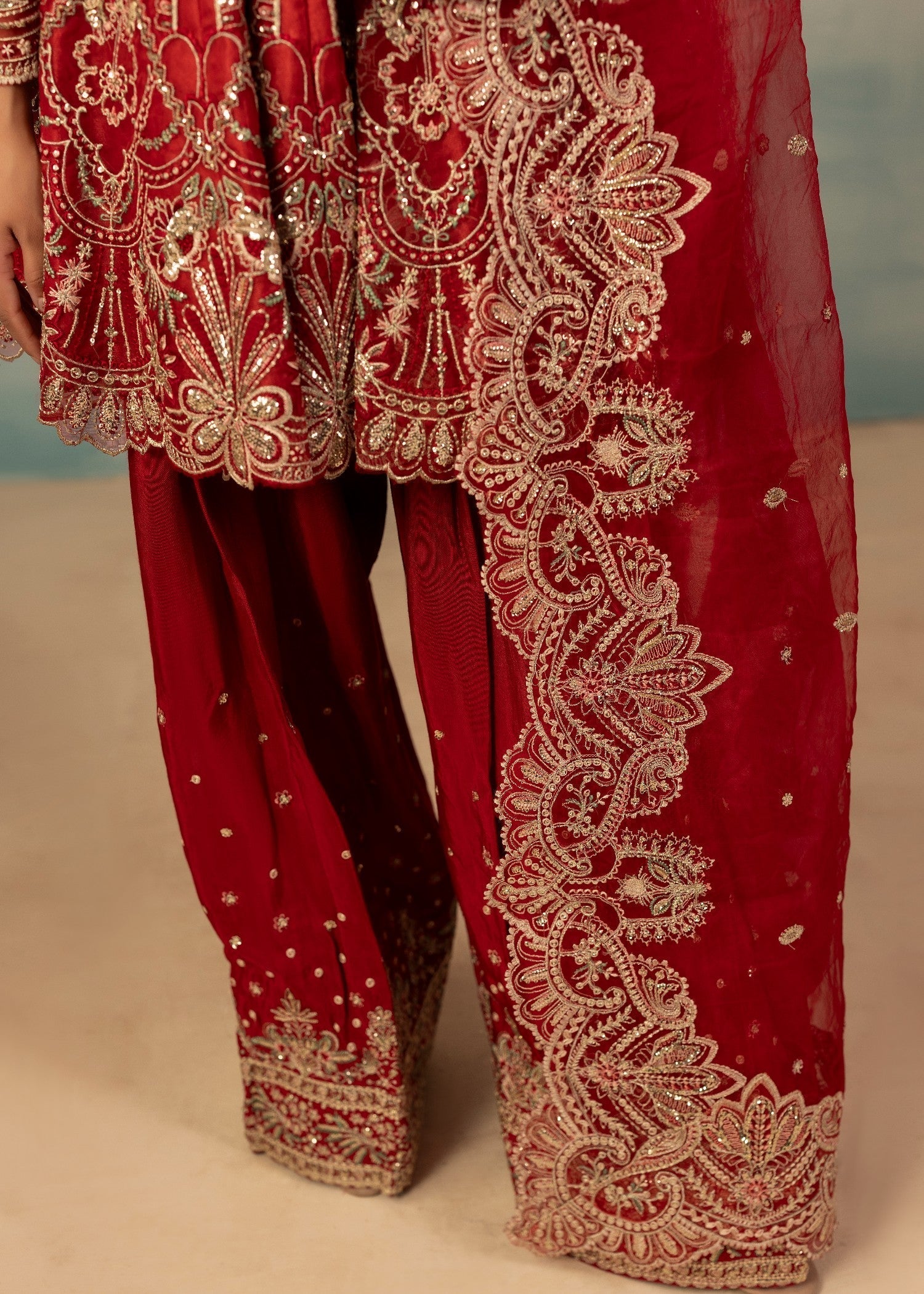 raw silk Peplum in Red