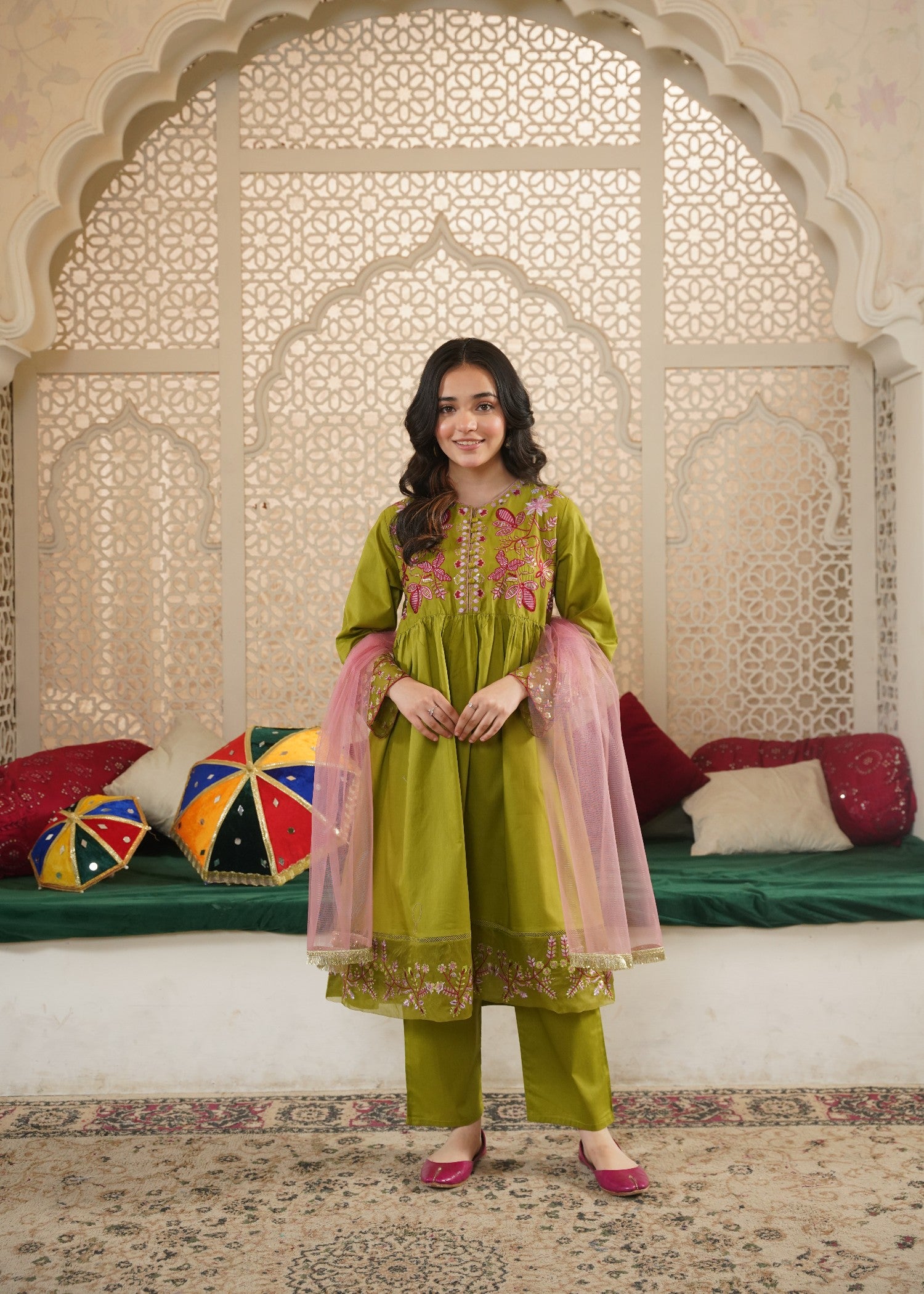 cotton Pishwas in Apple green