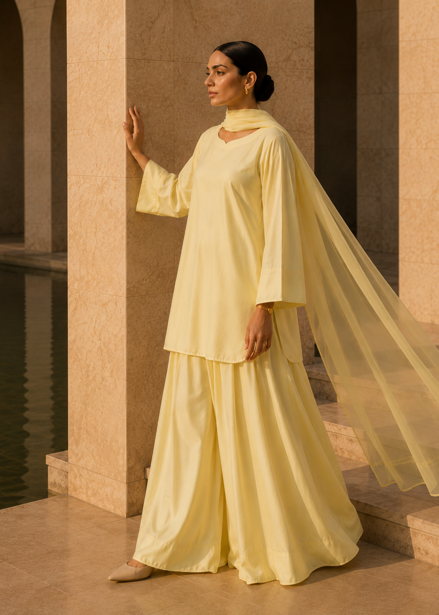 pure cotton Kurta Set in Lemon