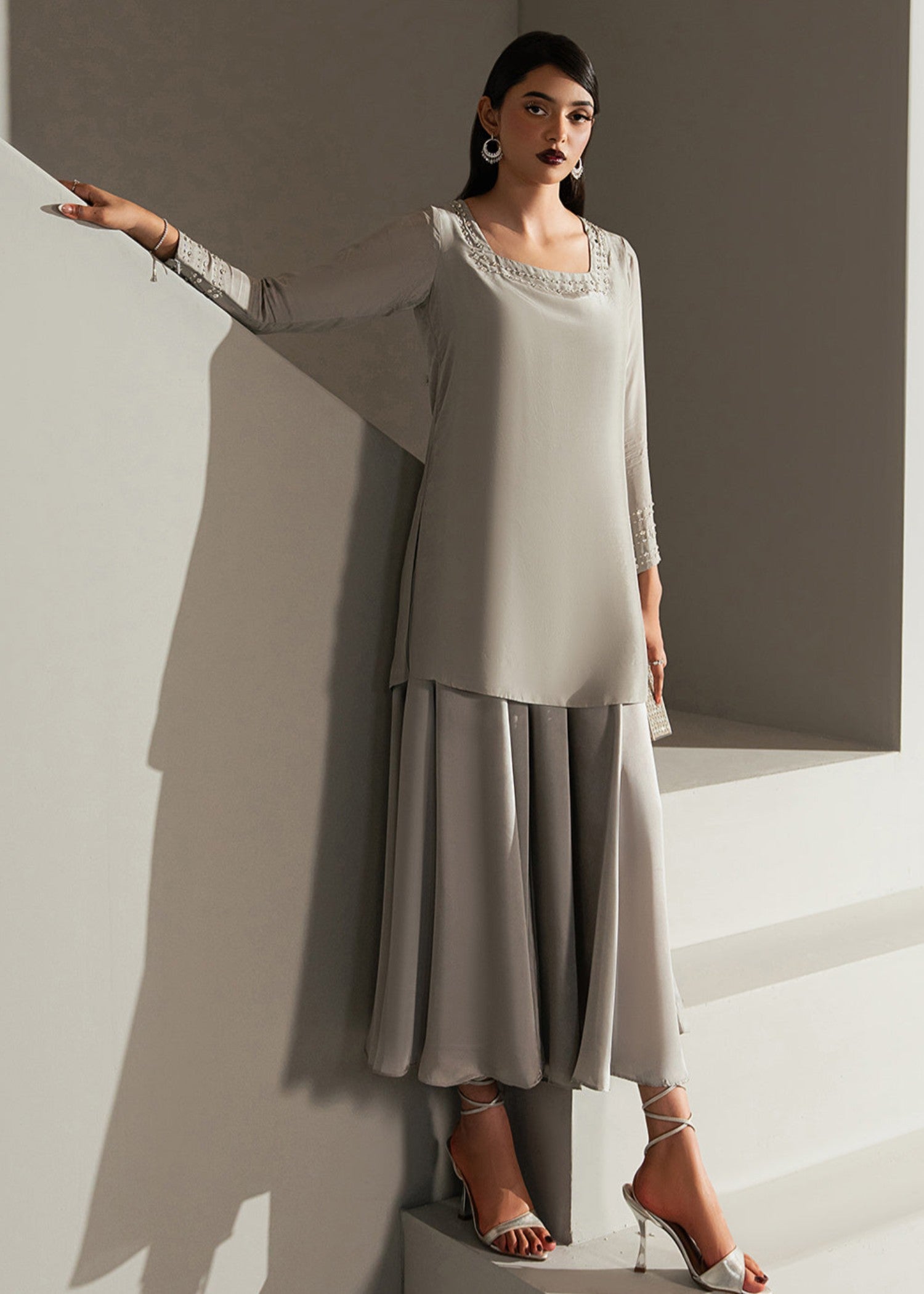 silk Kurti in Grey