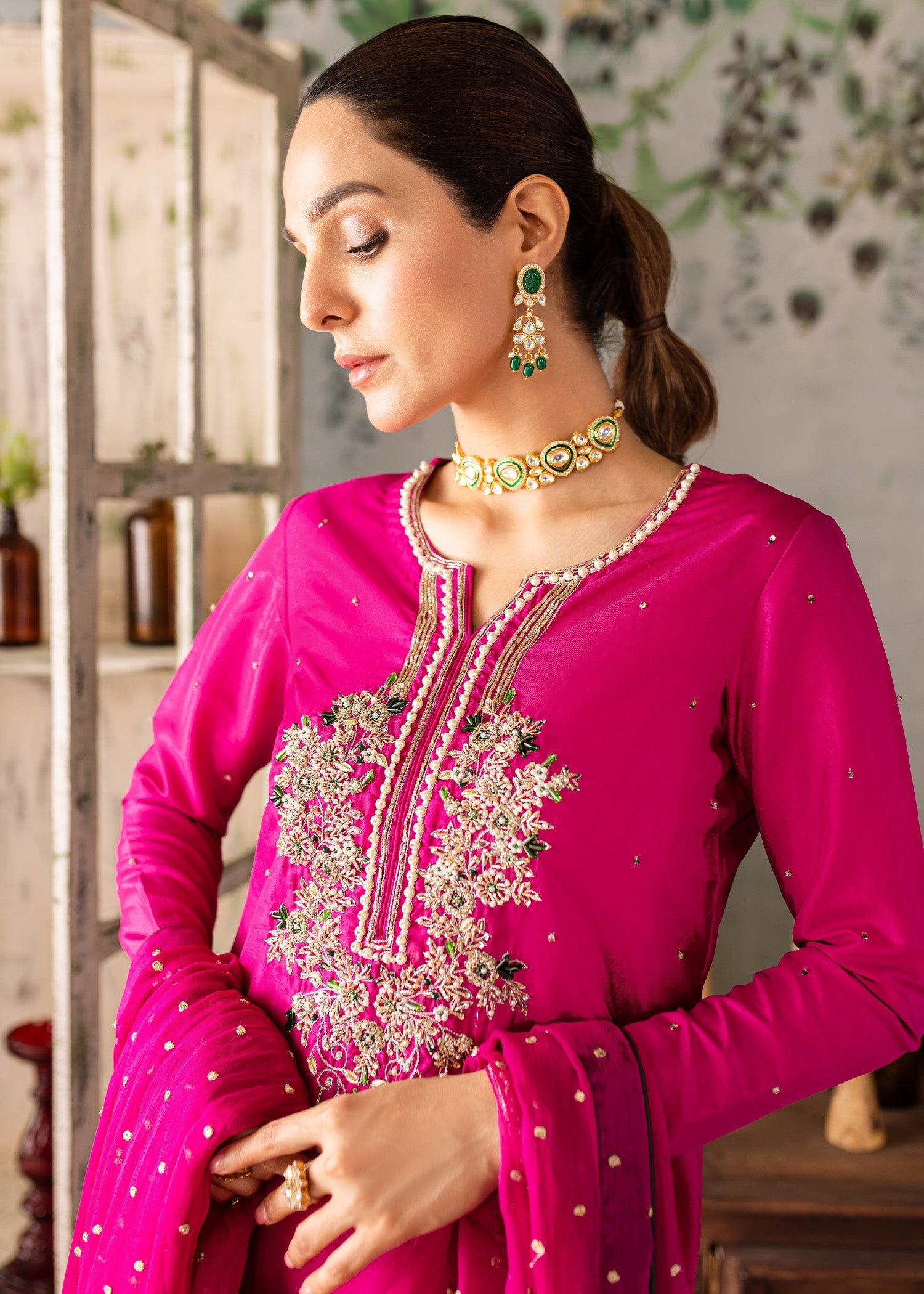 raw silk Kurta Set in Fuchsia