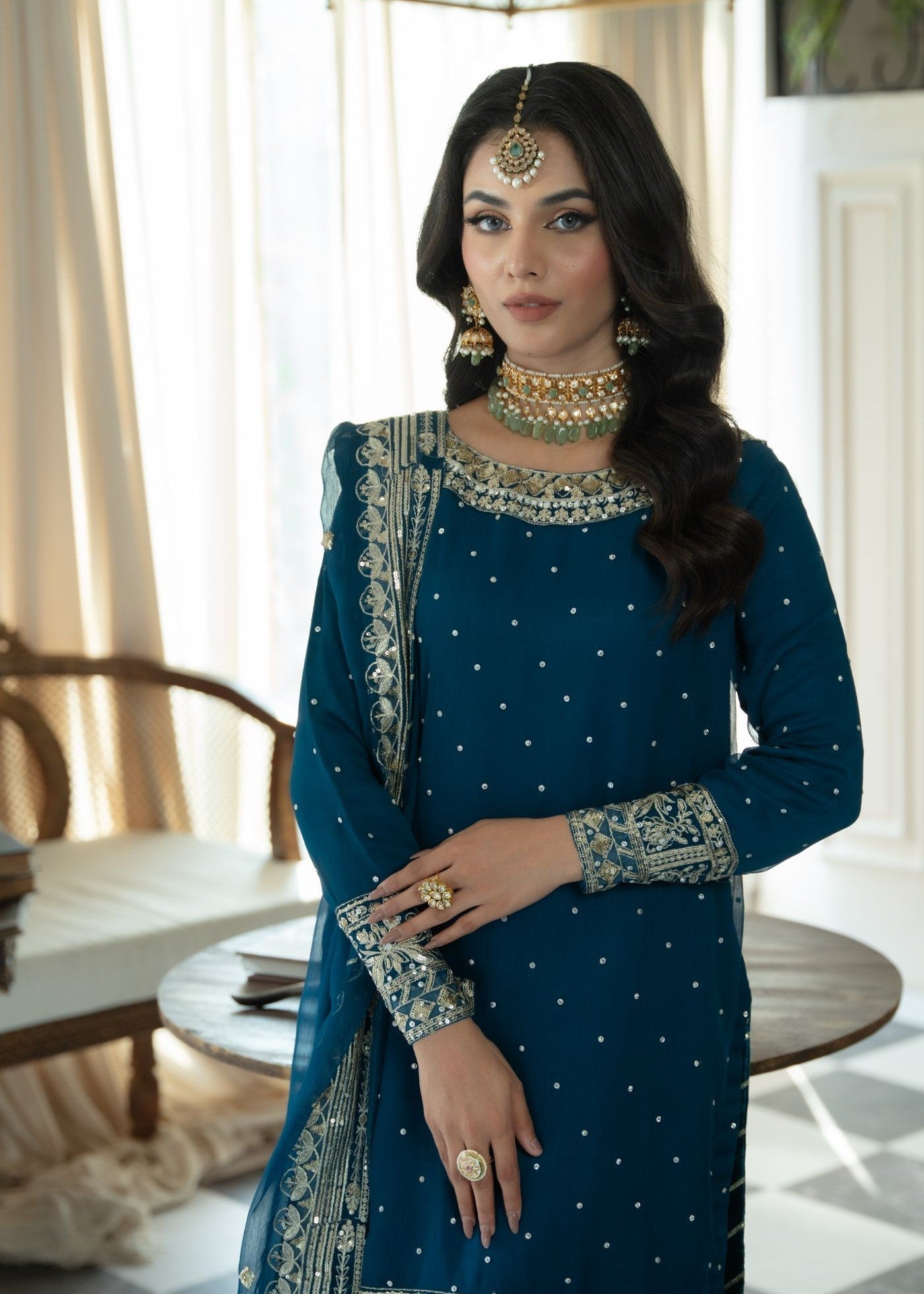chiffon Gharara in Dark blue