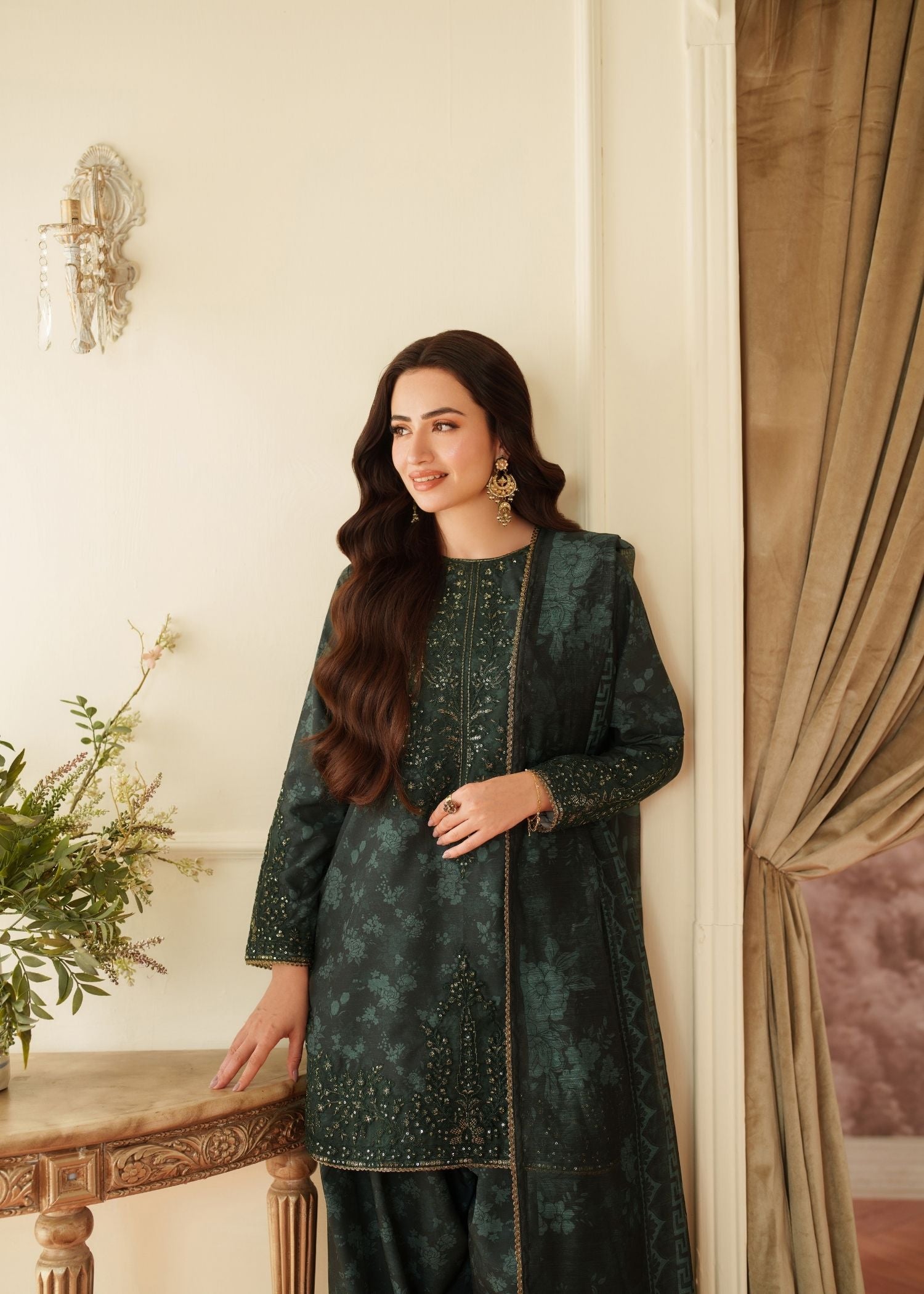 twill khaddar Kurta Set in Green