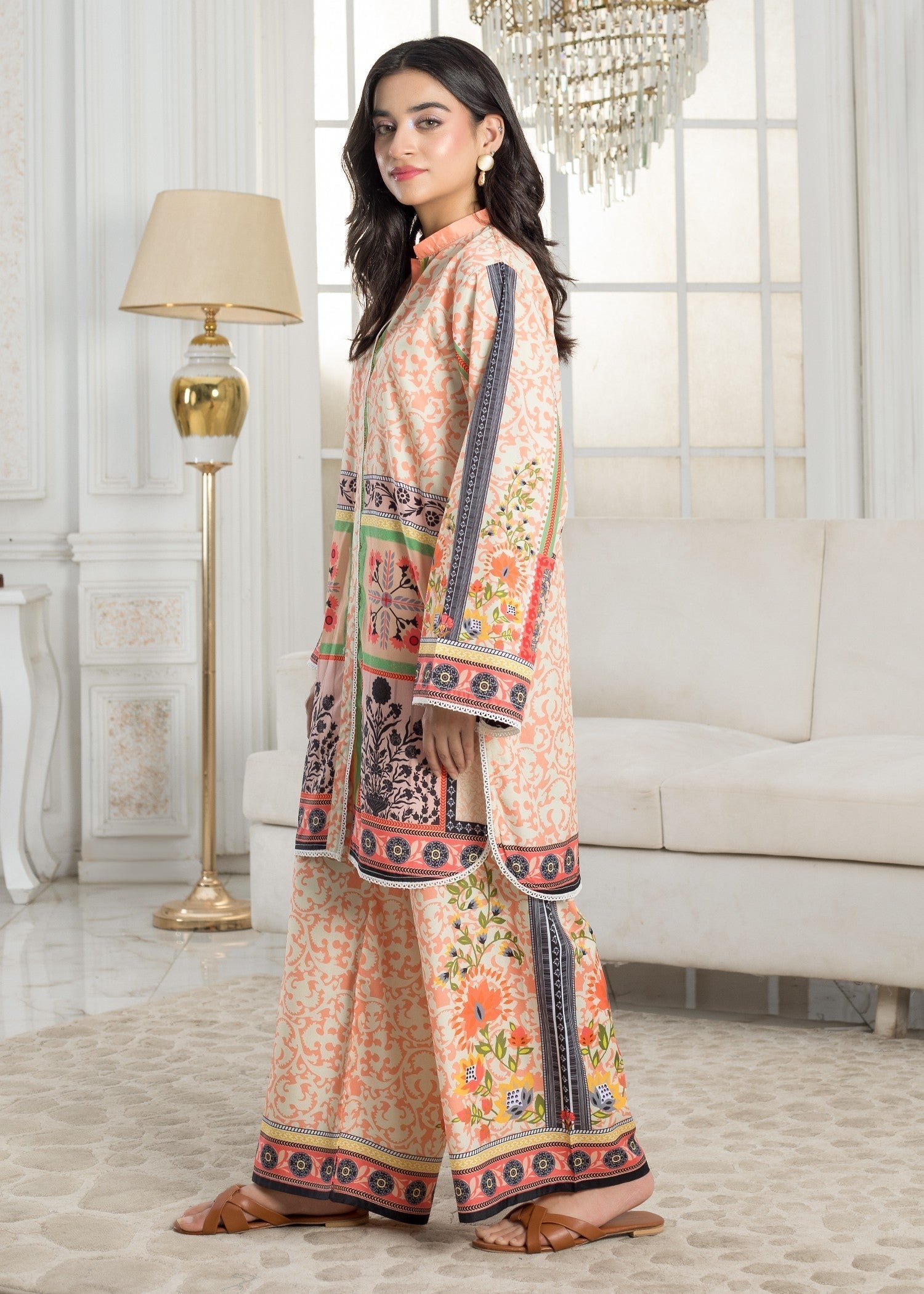 polyester crepe Co Ord Sets in Peach orange