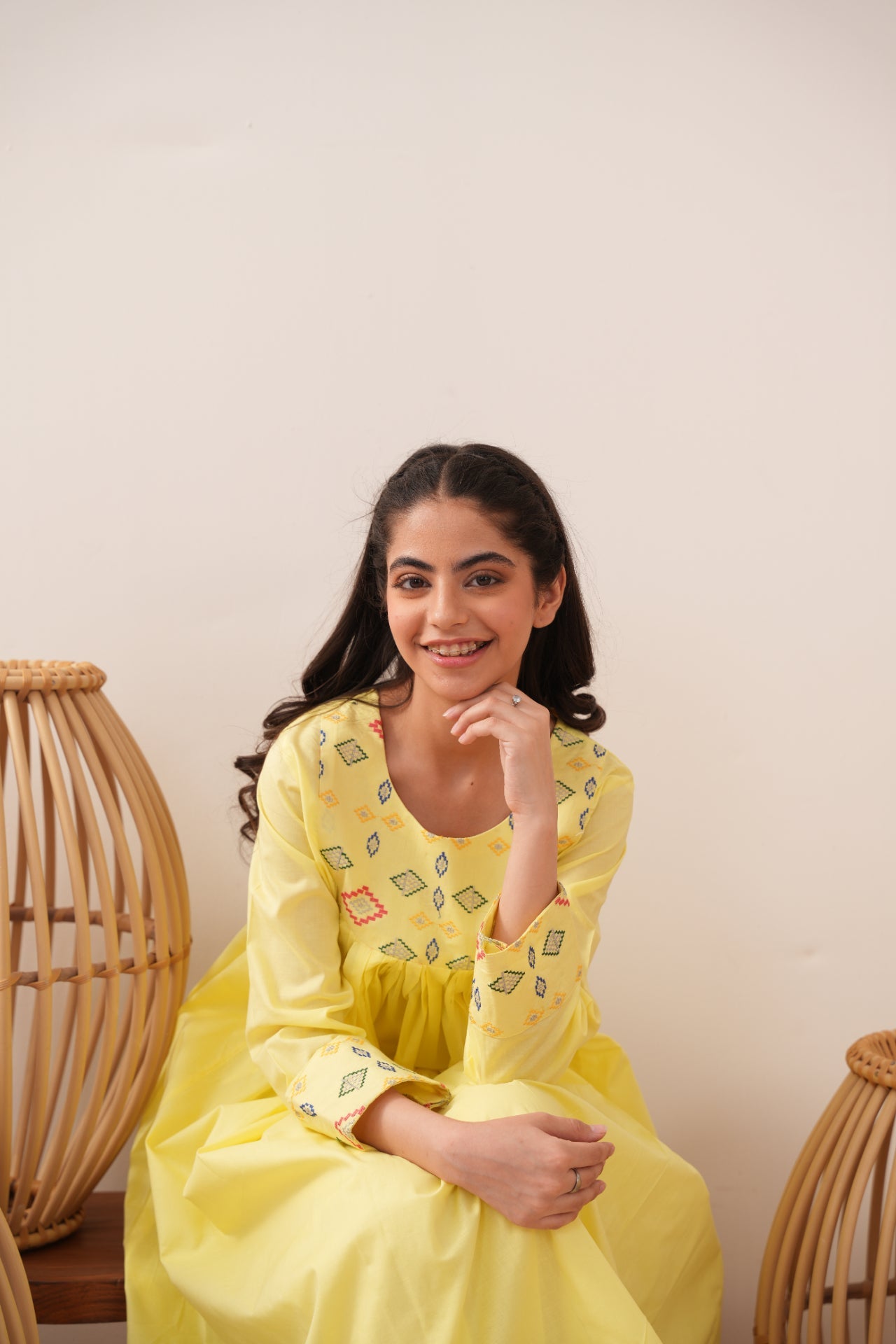 lawn cotton Anarkali in Lemon