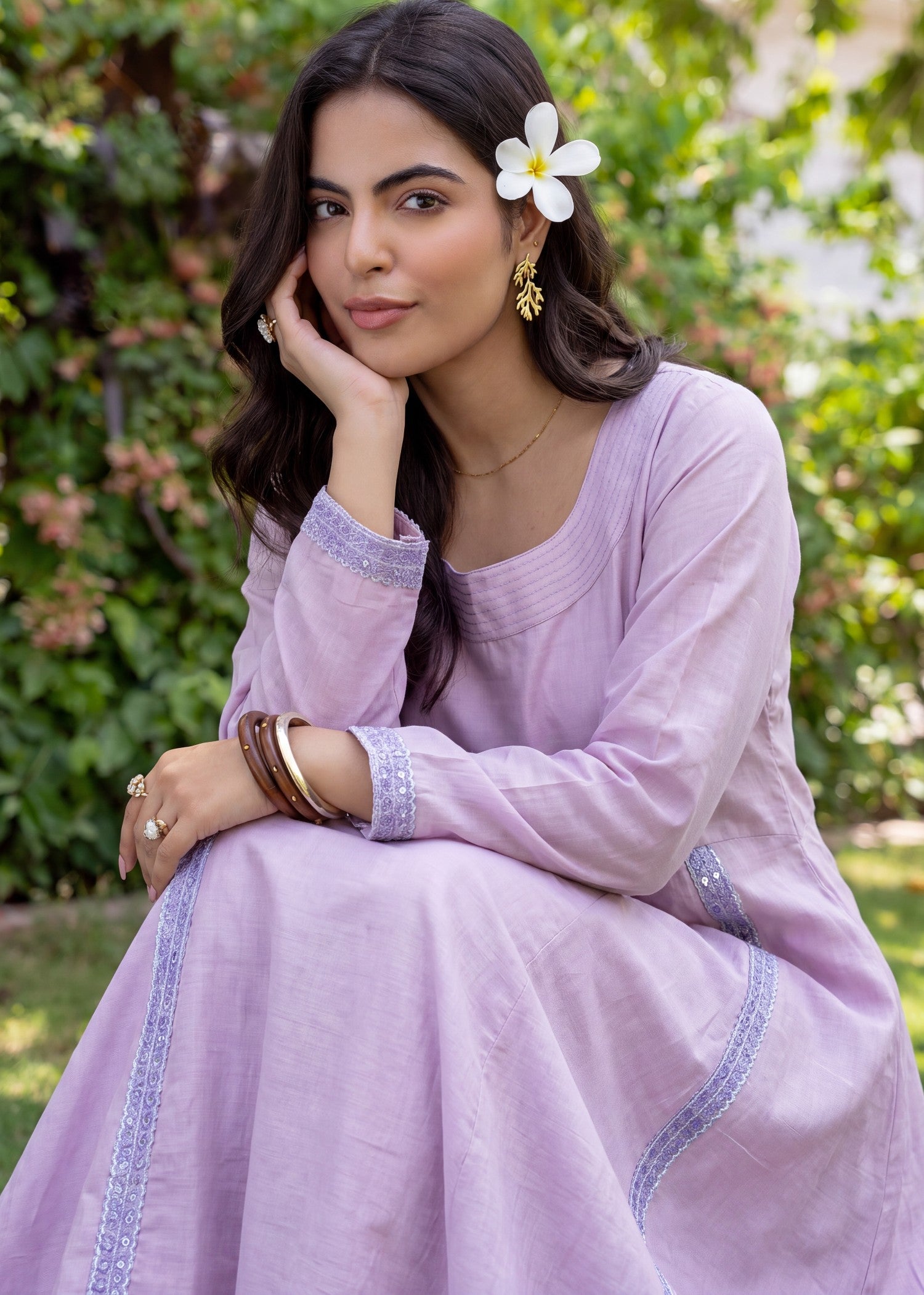 lawn Anarkali in Mauve pink