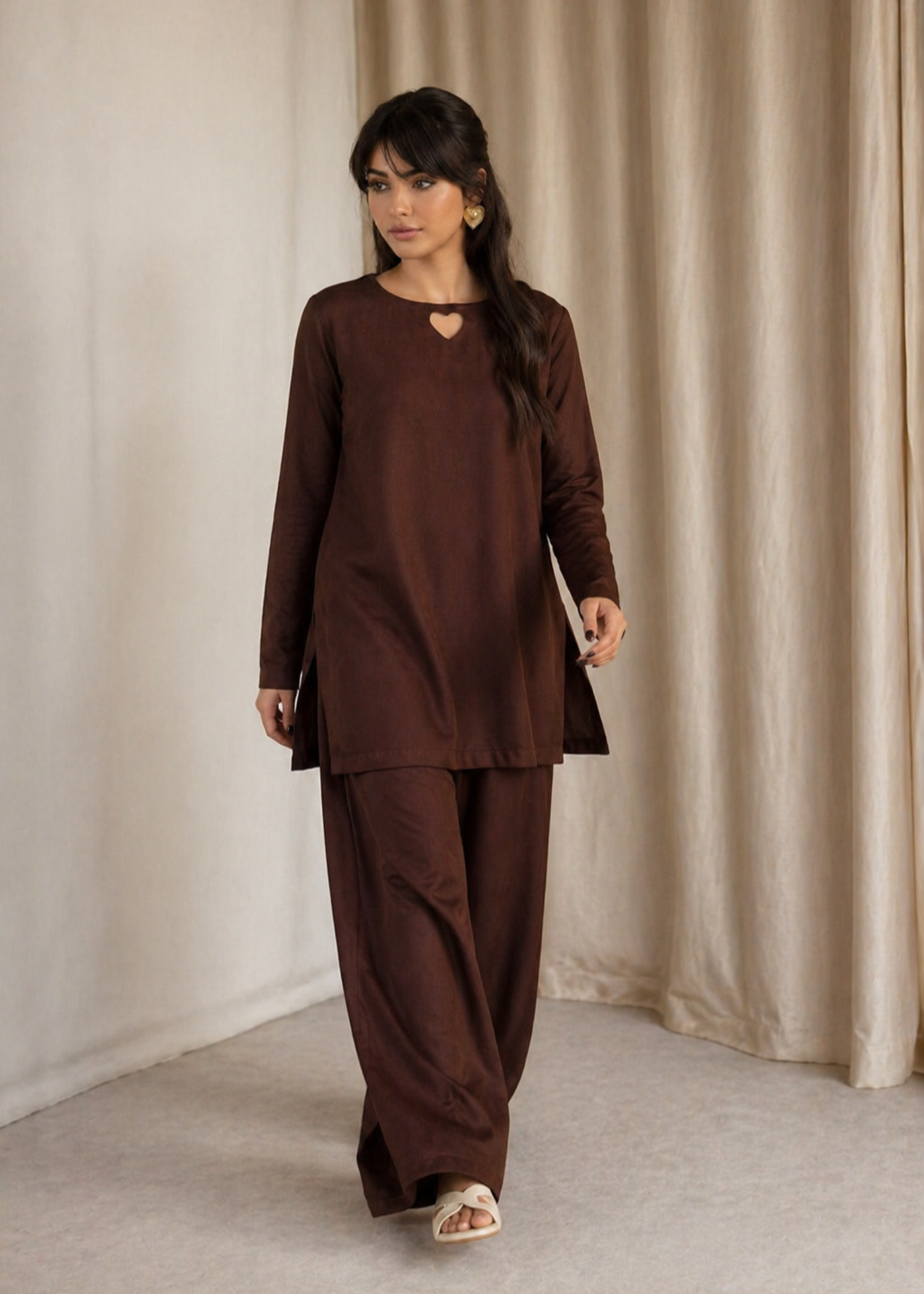 arabic lawn Co Ord Sets in Dark brown