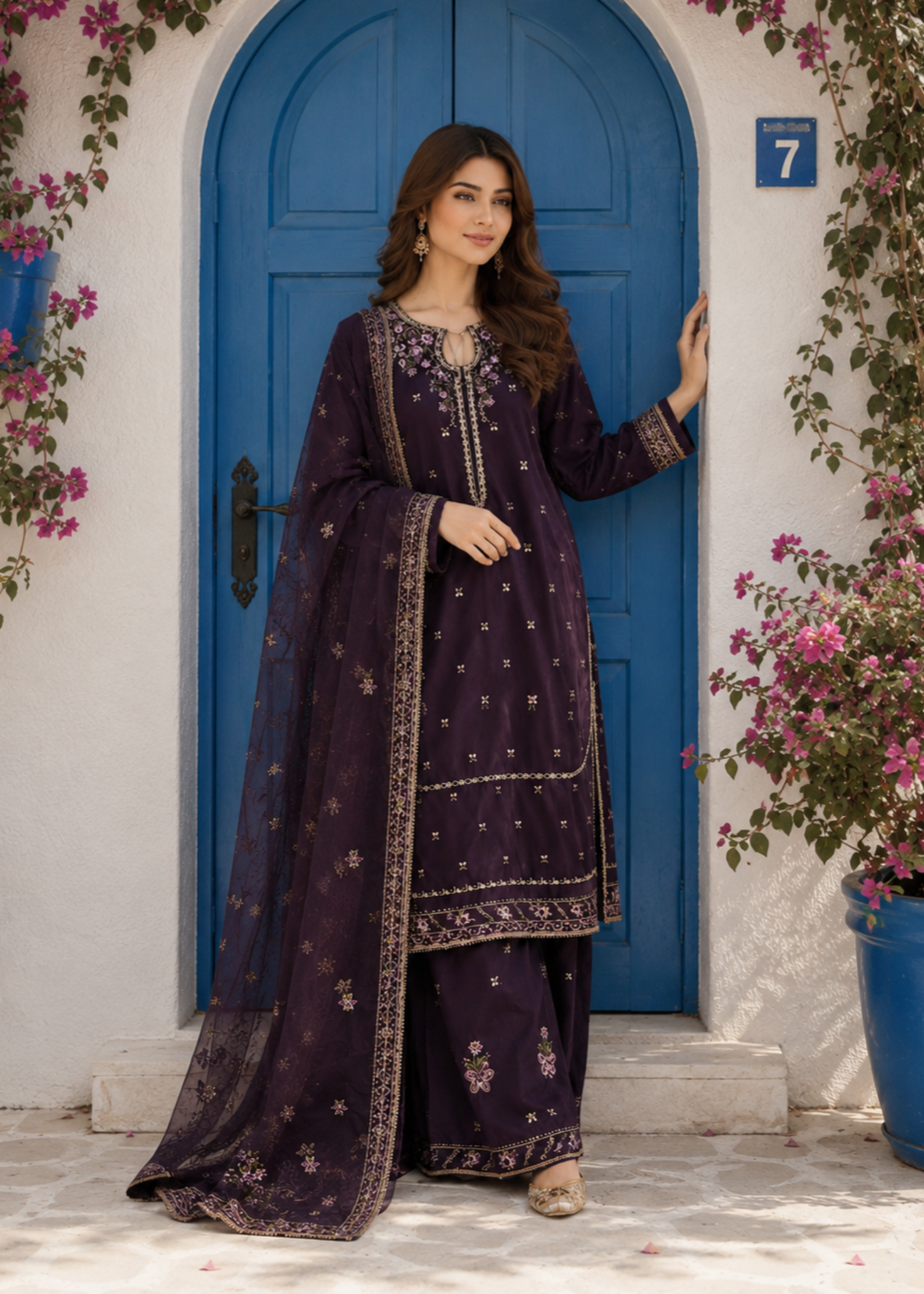 silk Kurta Set in Egg plant