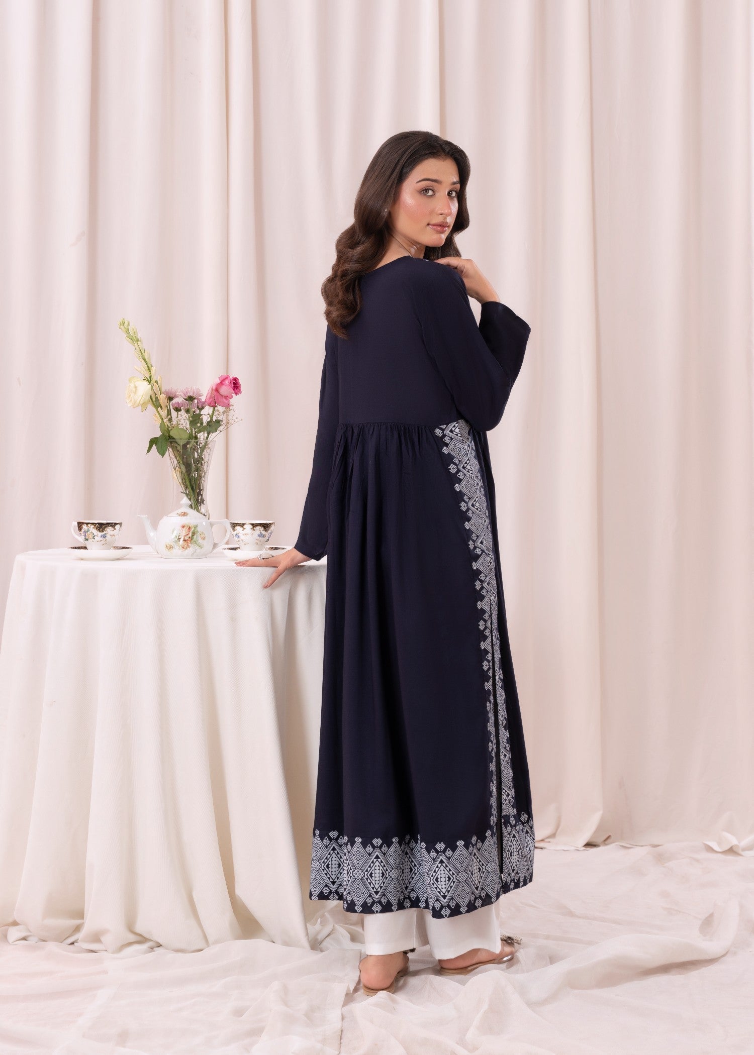 linen Kurti in Dark blue