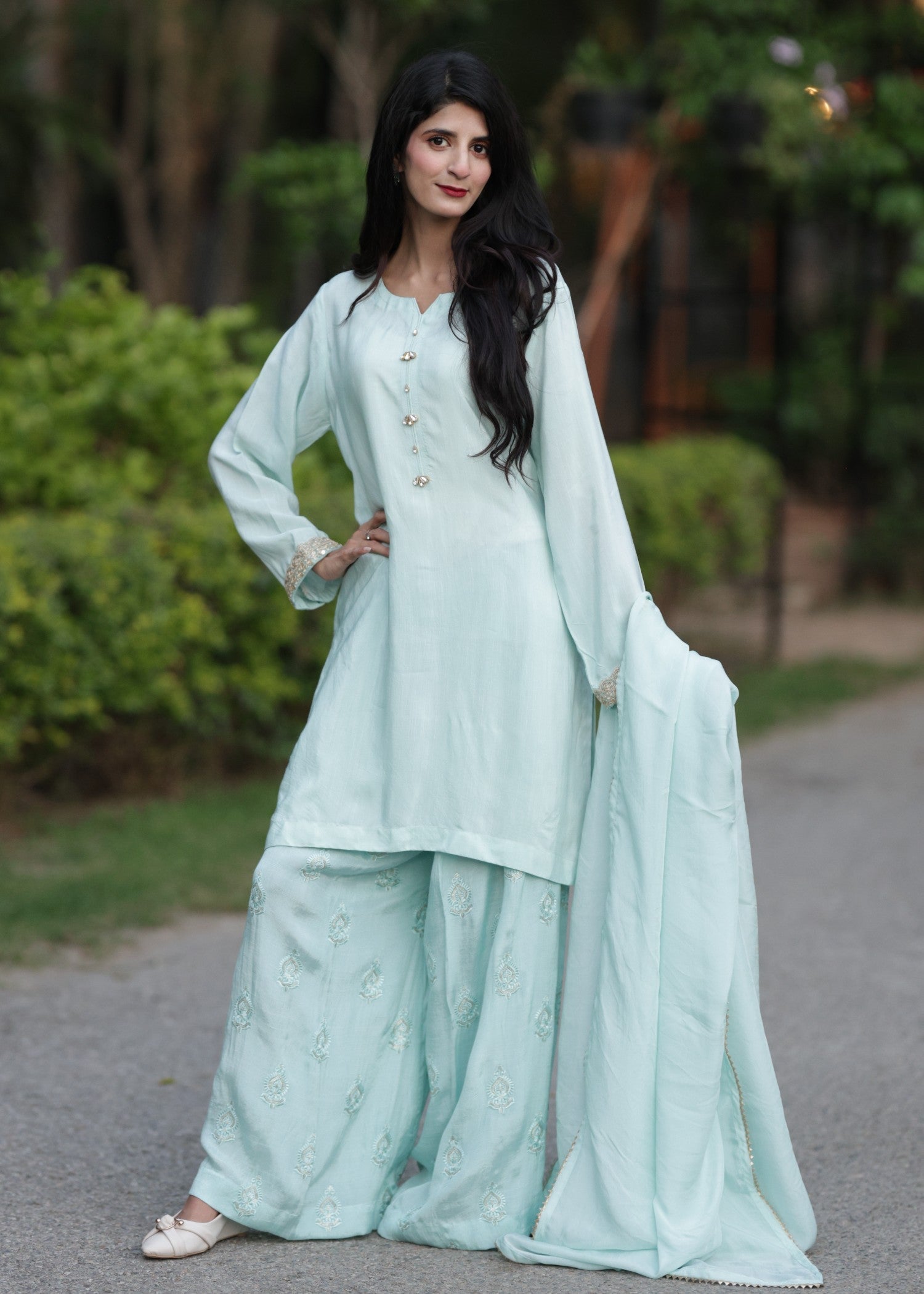 pk raw silk Kurta Set in Ice blue