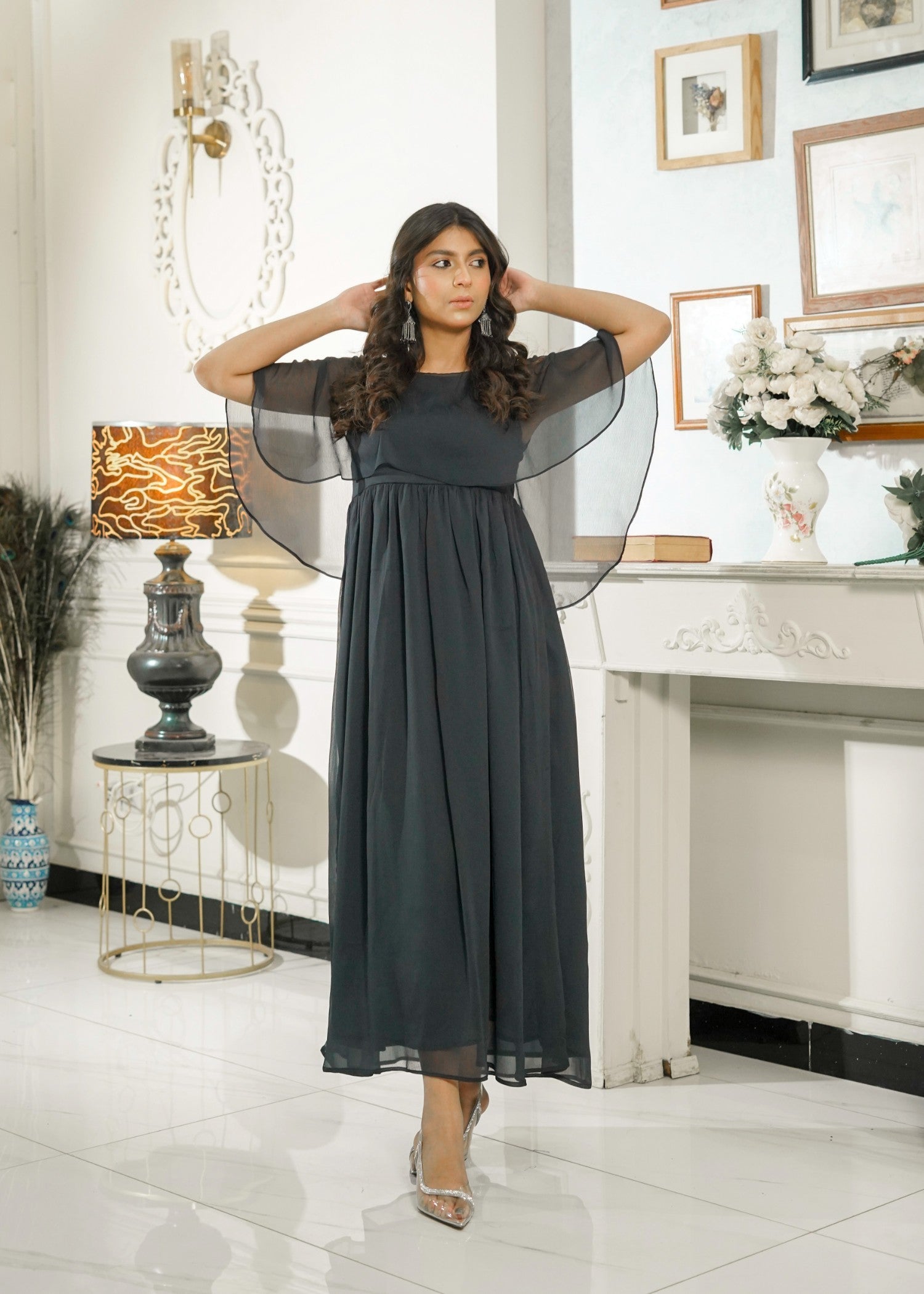 chiffon Dress in Dark green