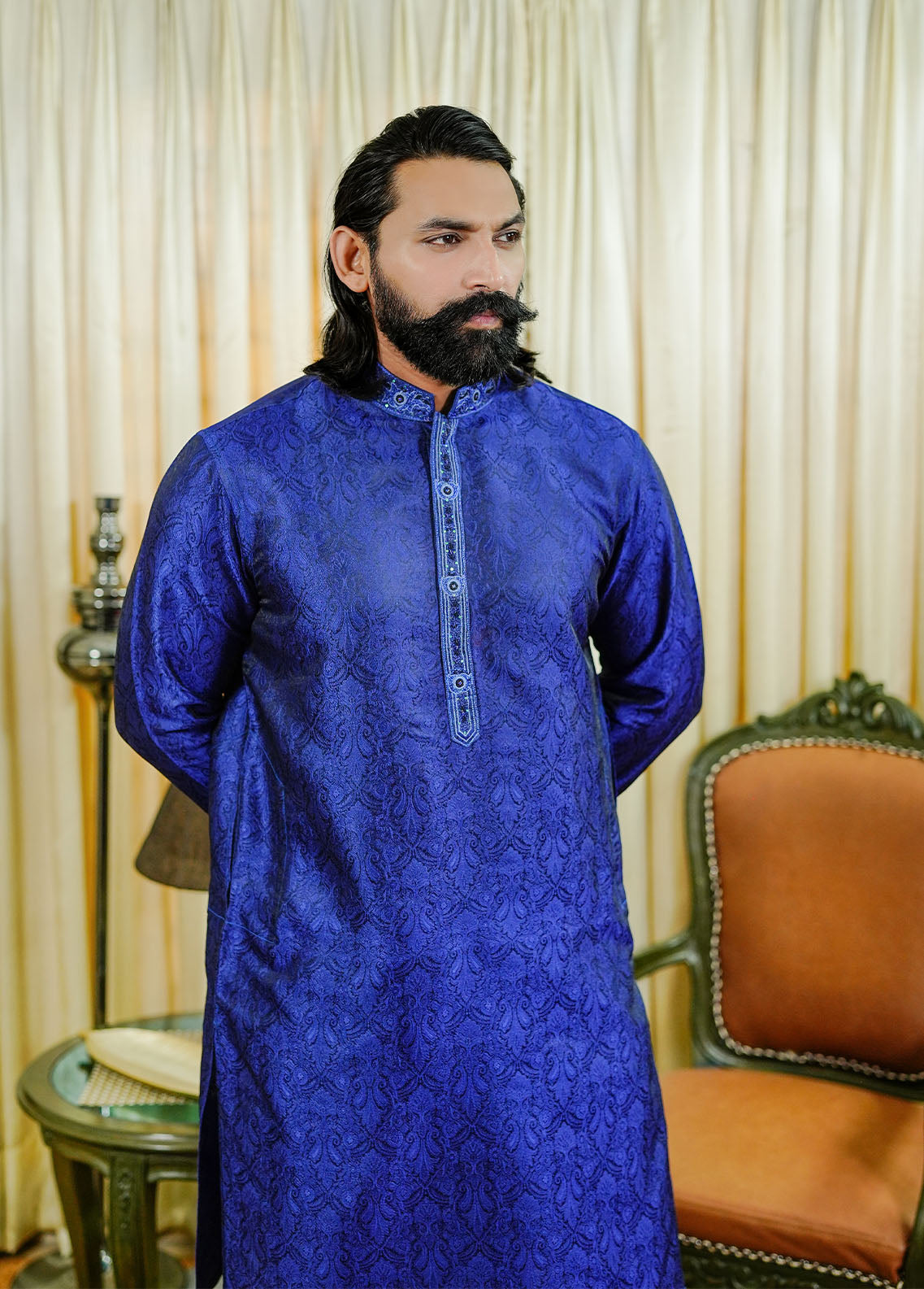 traditional jamawar Kurta in Blue