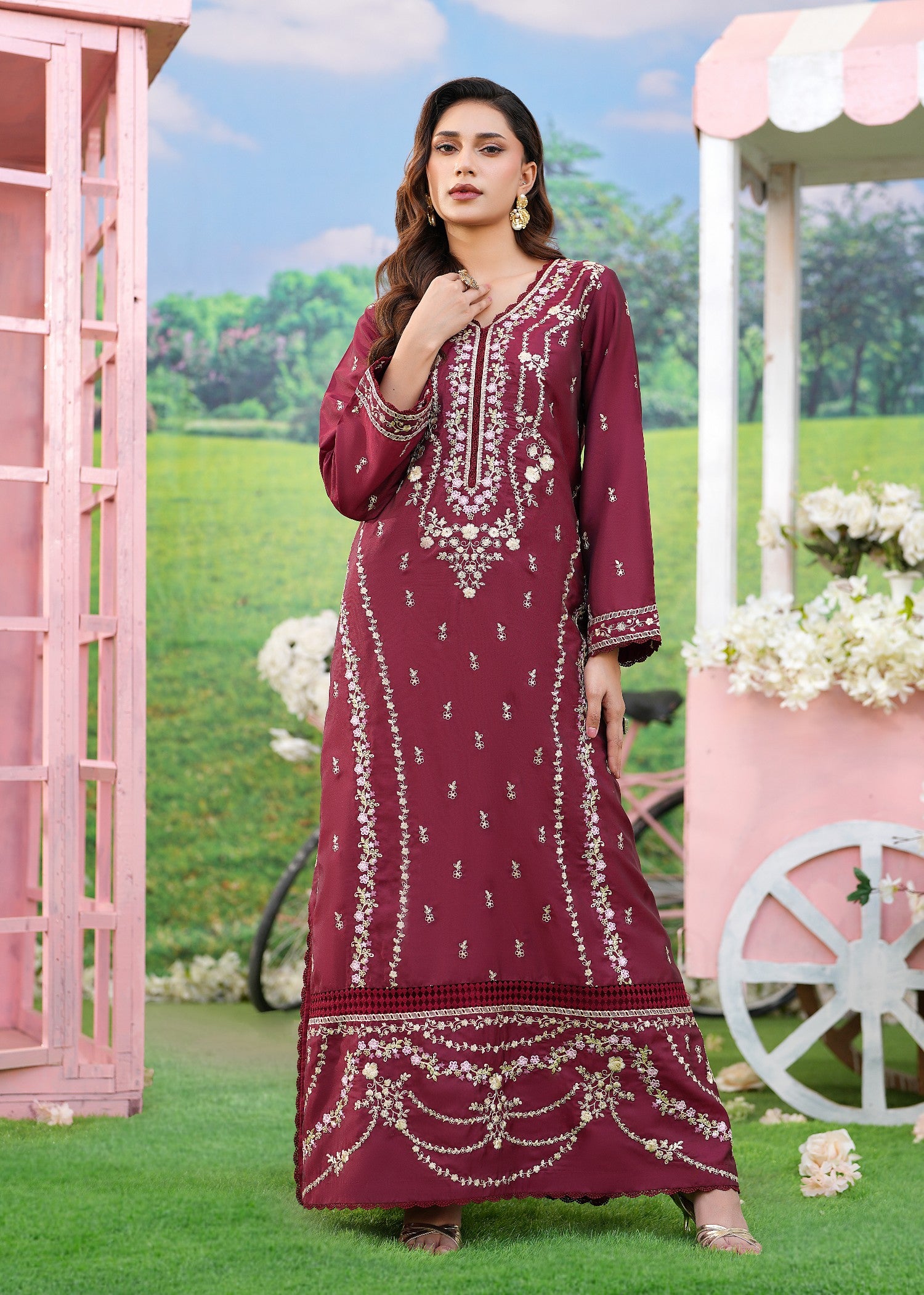 kattan silk Kaftan in Ruby red