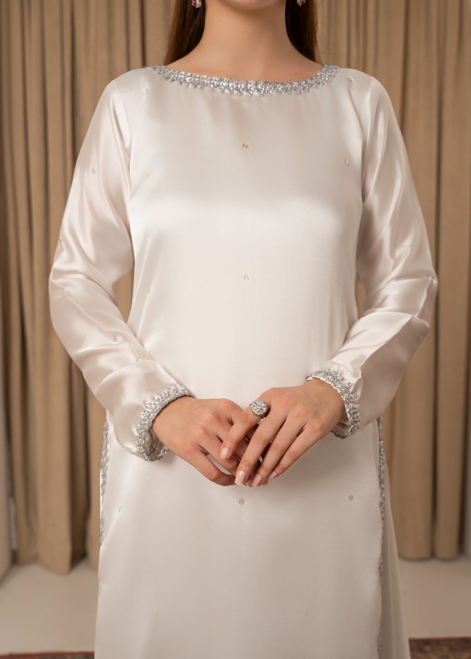 poly silk Sharara in White