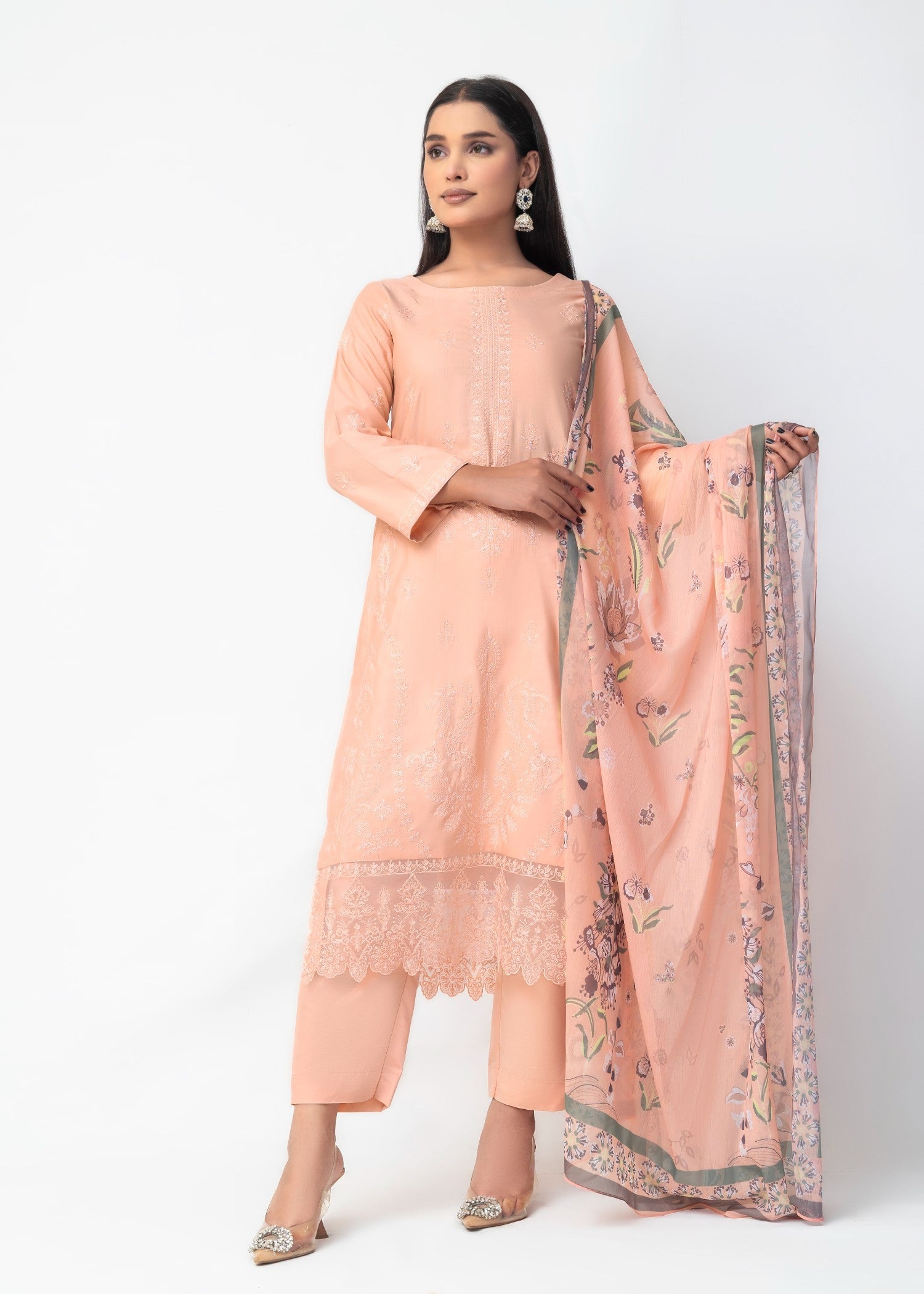khaddar Kurta Set in Apricot orange