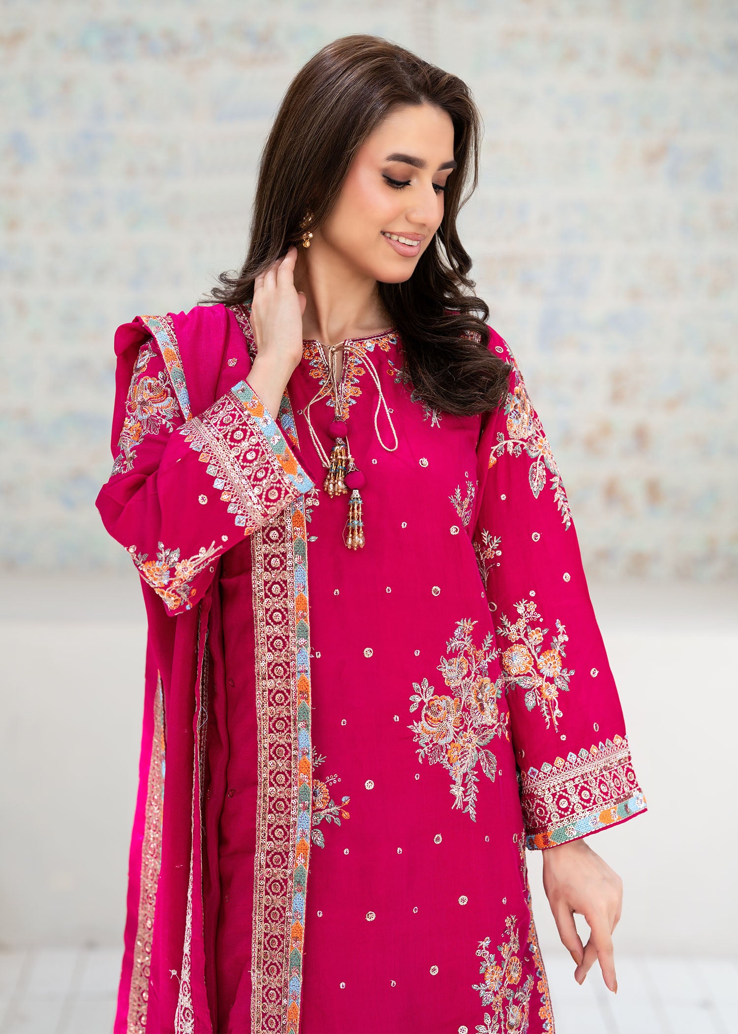 silk Kurta Set in Shocking pink