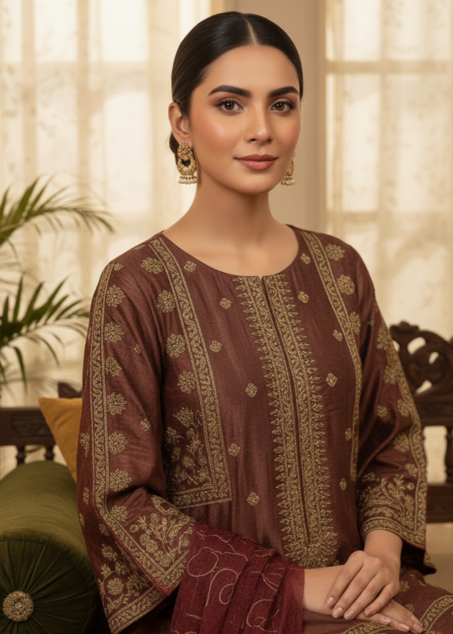 masuri Kurta Set in Rustic red
