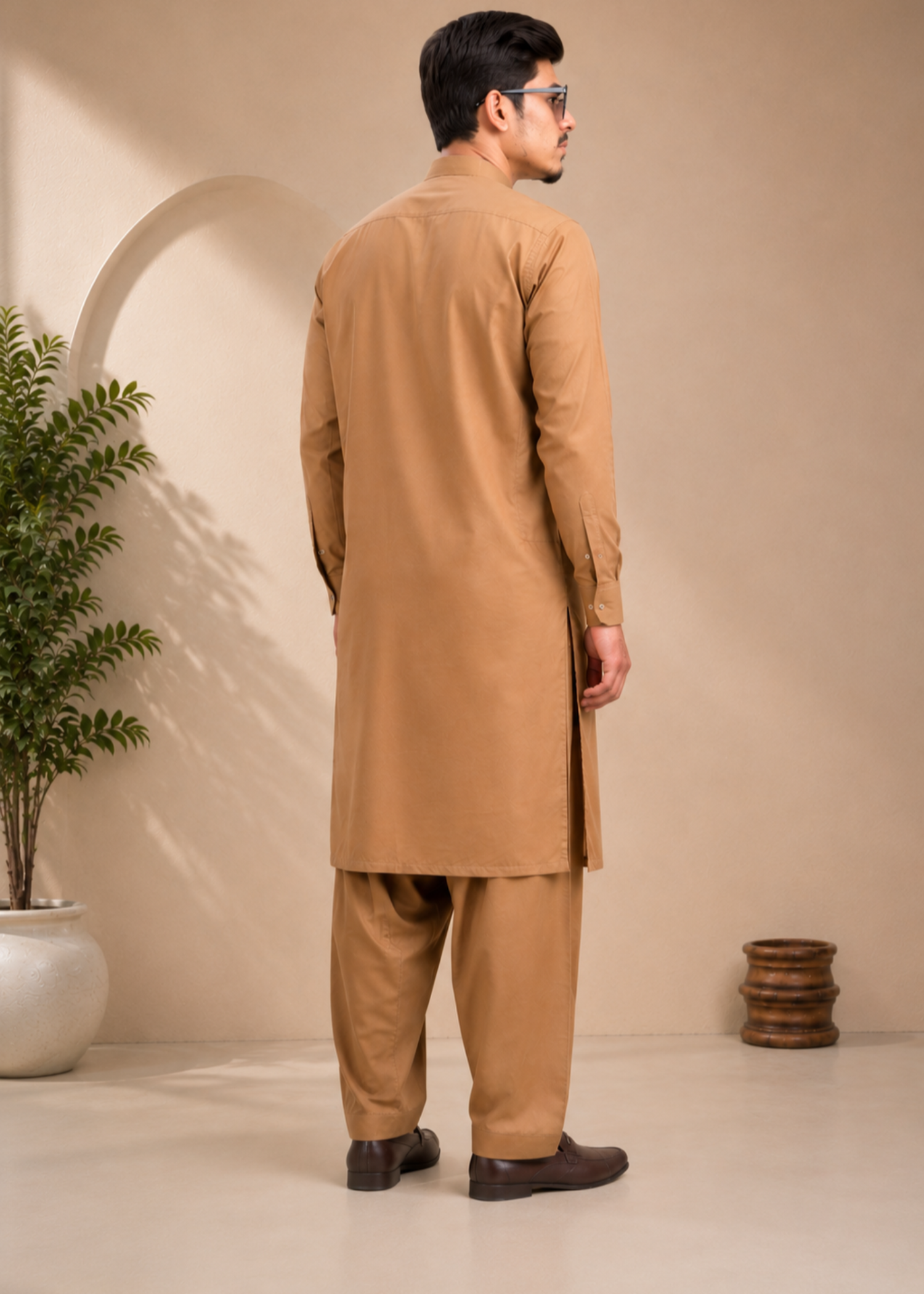 wash & wear Shalwar Kameez in Caramel brown