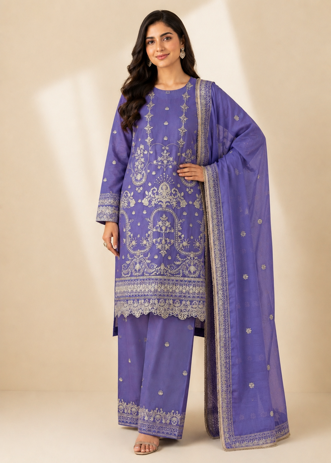 chiffon Kurta Set in Bright lavender