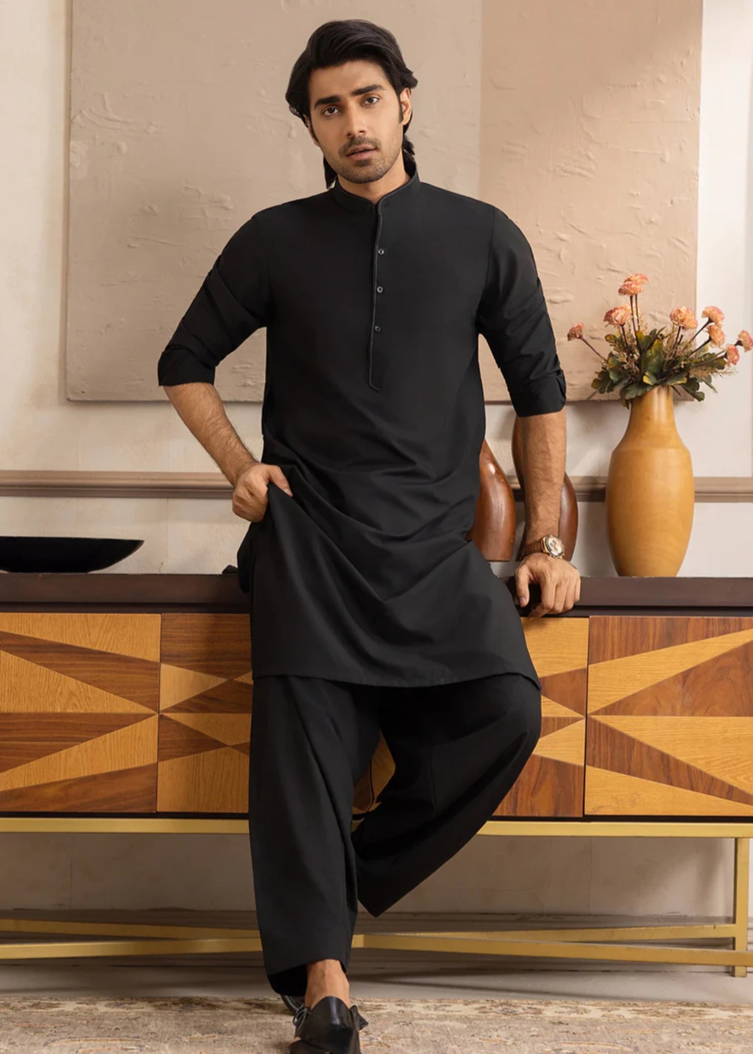 cotton Shalwar Kameez in Charcoal black