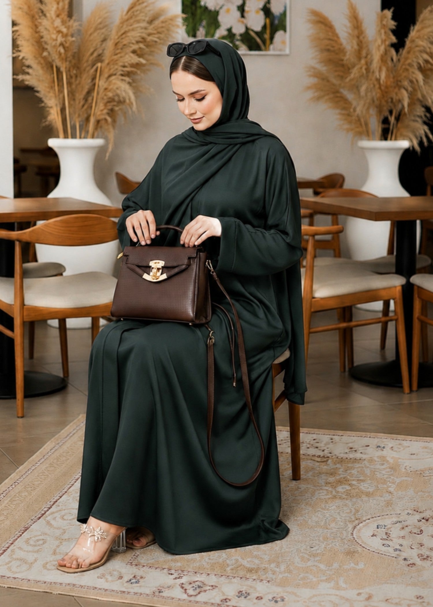 nidha Abaya in Hunter green
