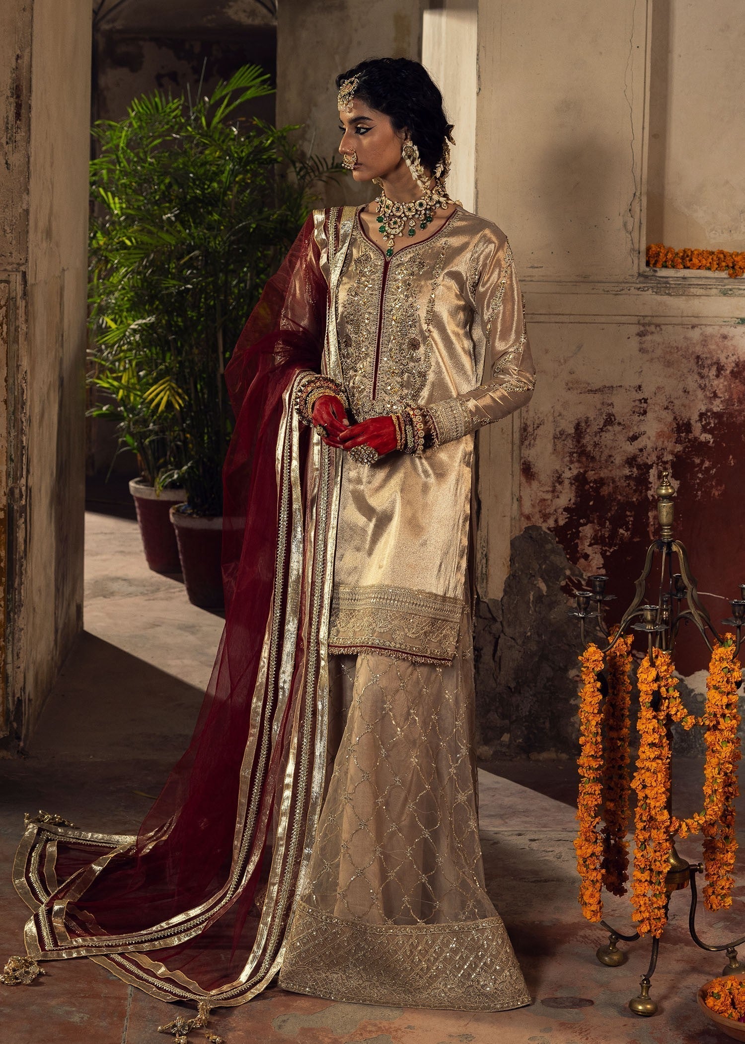 tissue Sharara in Beige