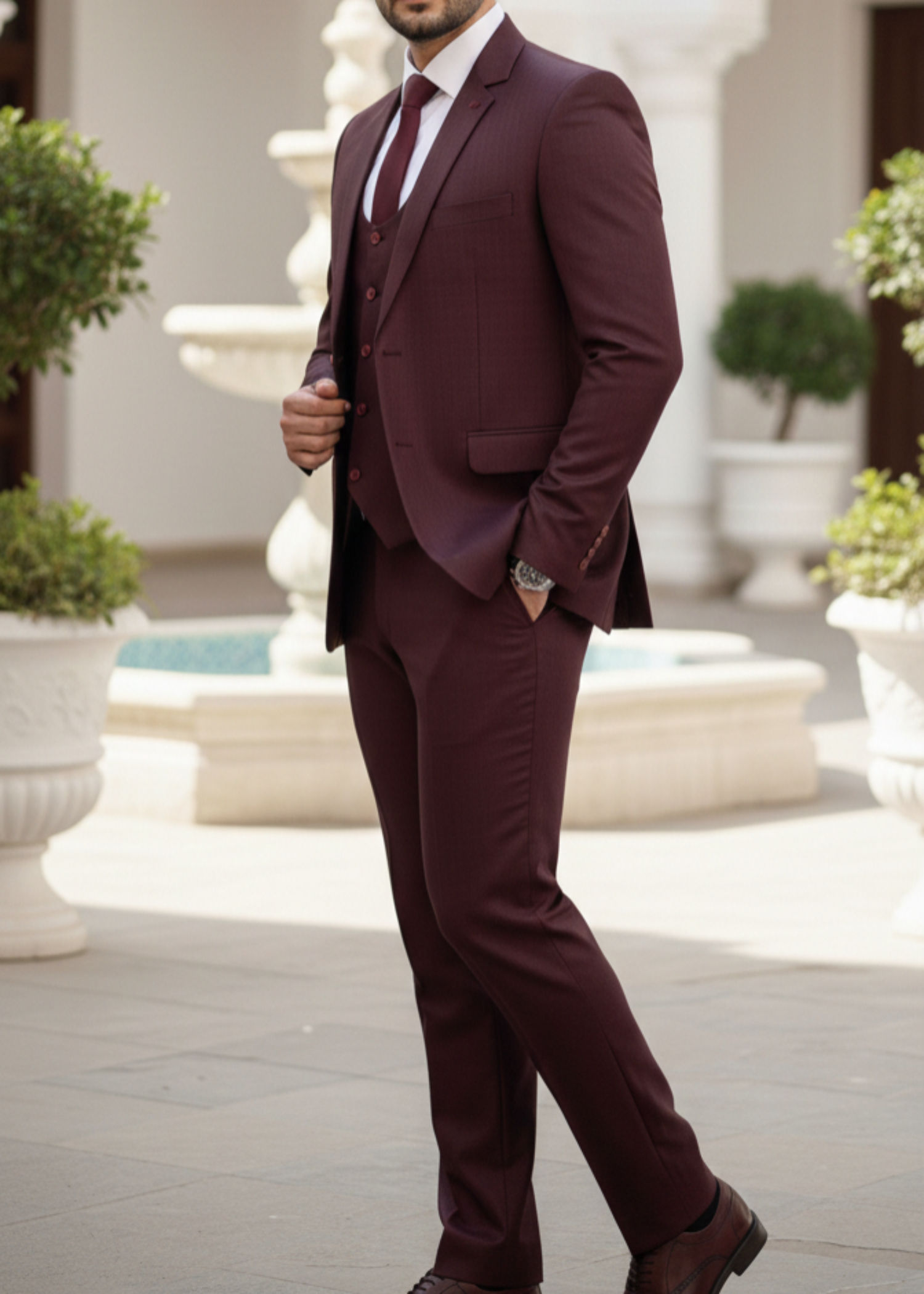 tropical Suits in Maroon