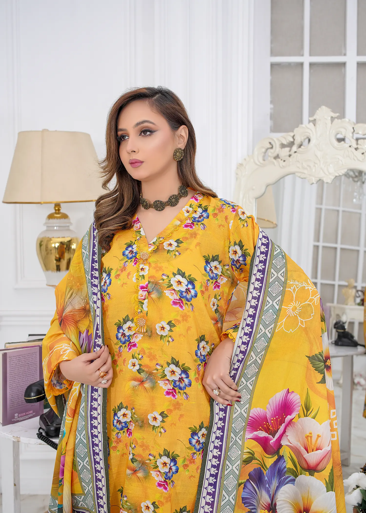 lawn Kurta Set in Corn
