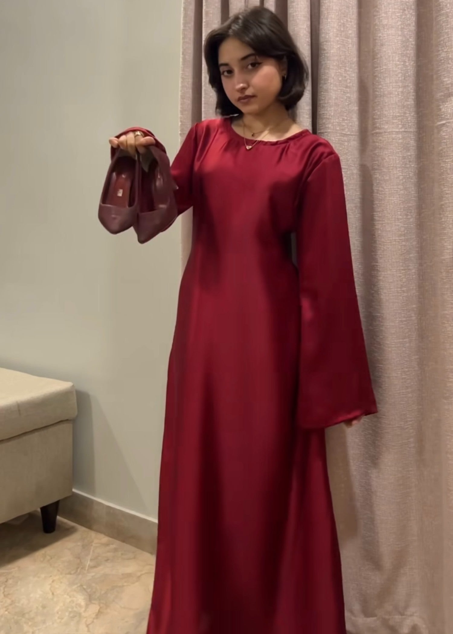 silk Dress in Maroon
